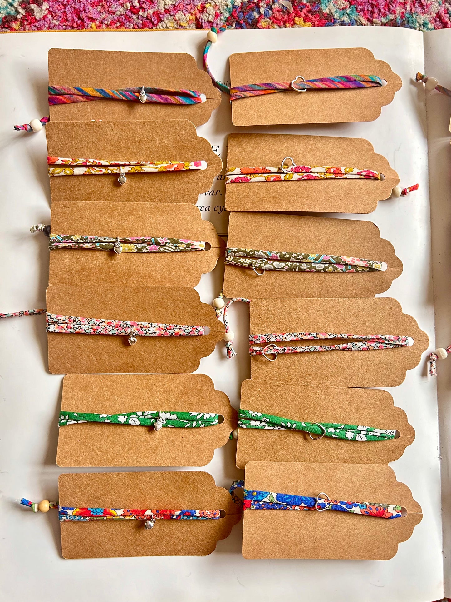 Fabric bracelet…Liberty of London multi stripe (open heart) Art