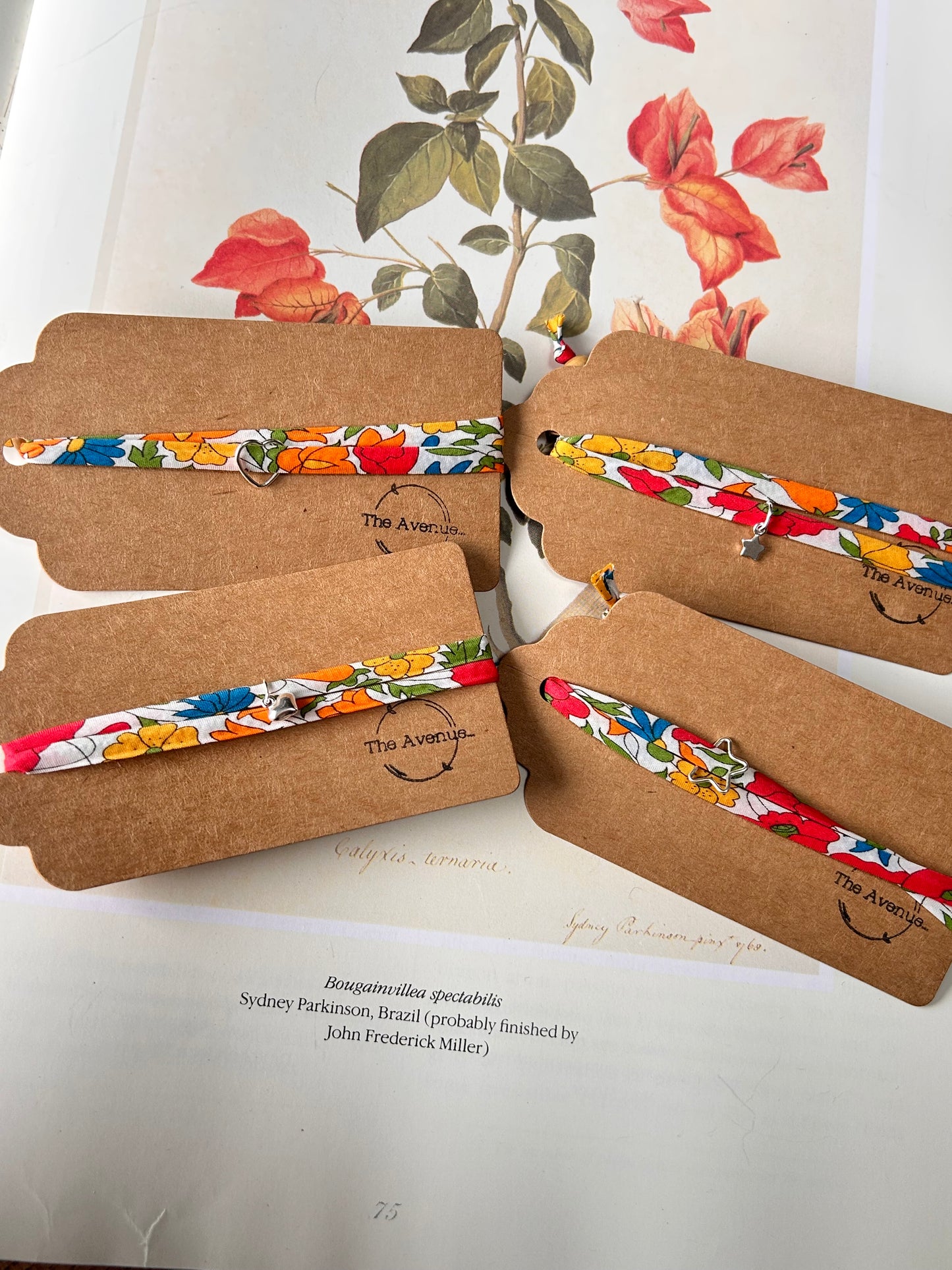 Fabric bracelet…Liberty of London Poppy and Daisy (open star)