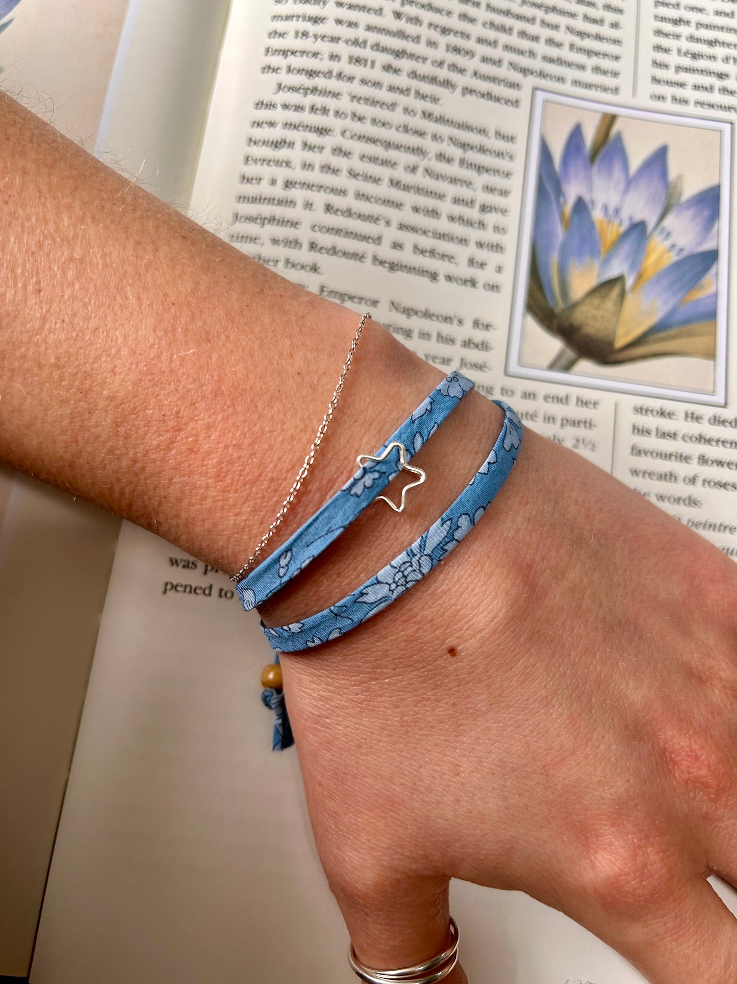Fabric bracelet…Liberty of London blue floral (open star) capel blue