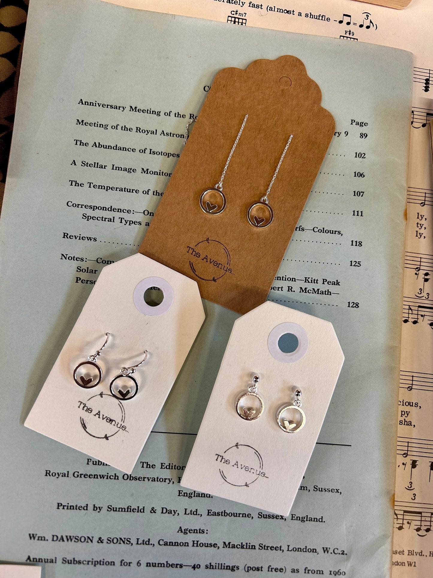 Heart in circle charm drop/dangle earrings