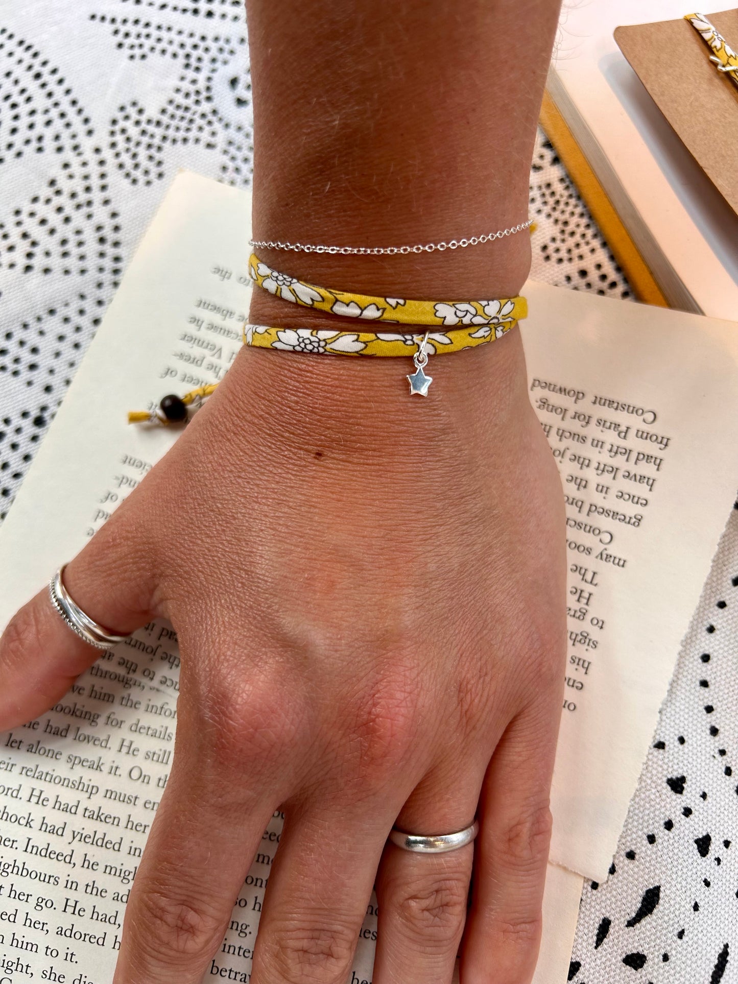 Fabric bracelet…Liberty of London yellow floral (solid heart) Capel Safran