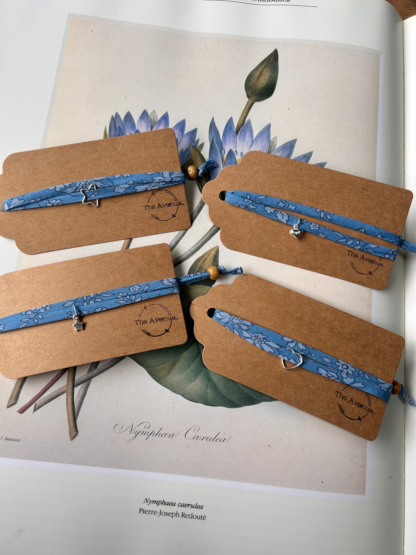 Fabric bracelet…Liberty of London blue floral (solid star) capel blue
