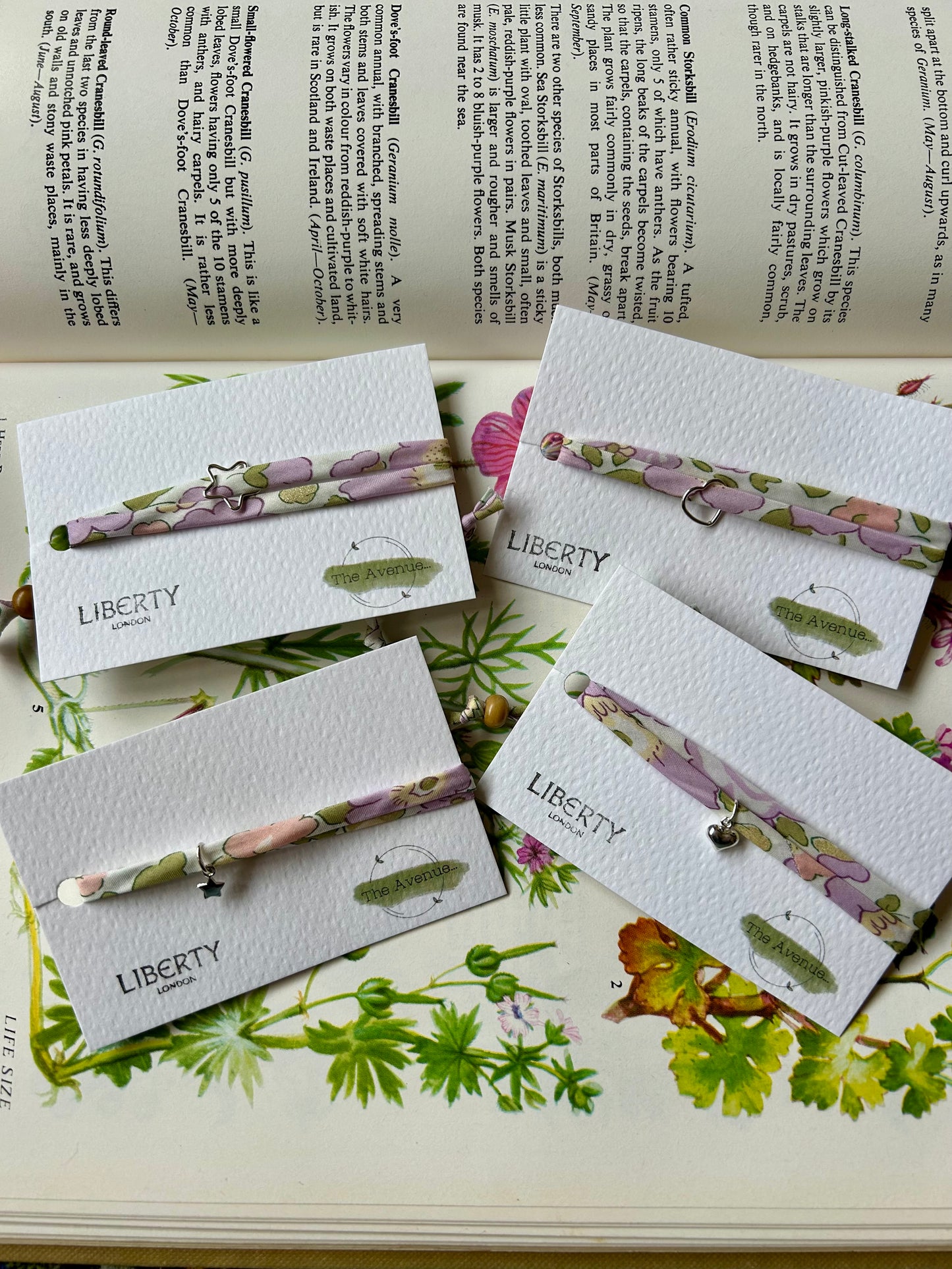 Liberty of London Betsy Lilac Light Iridescent Fabric Bracelet – Sterling Silver open heart charm