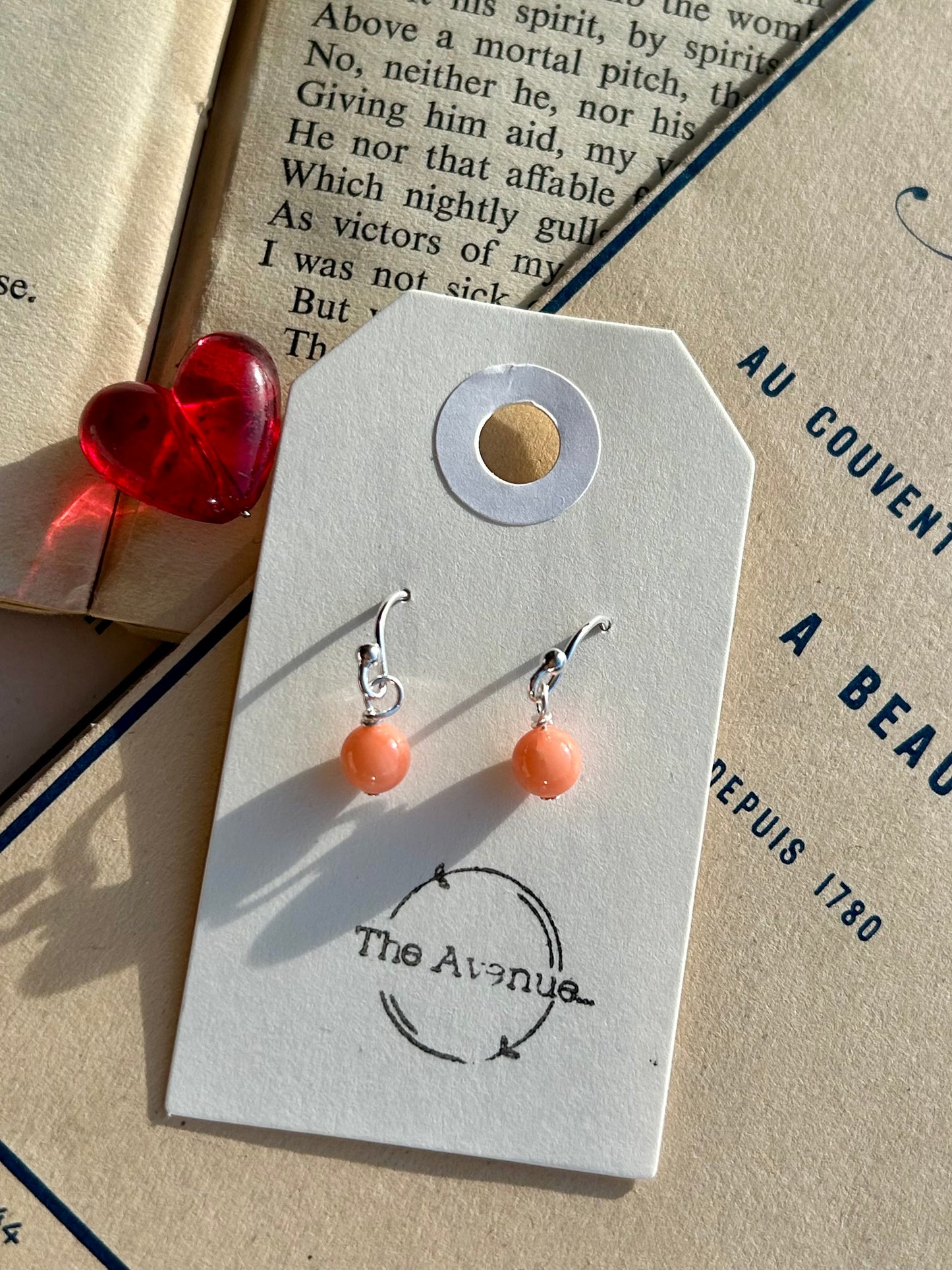 Pink Bamboo Coral hook Earrings - single bead