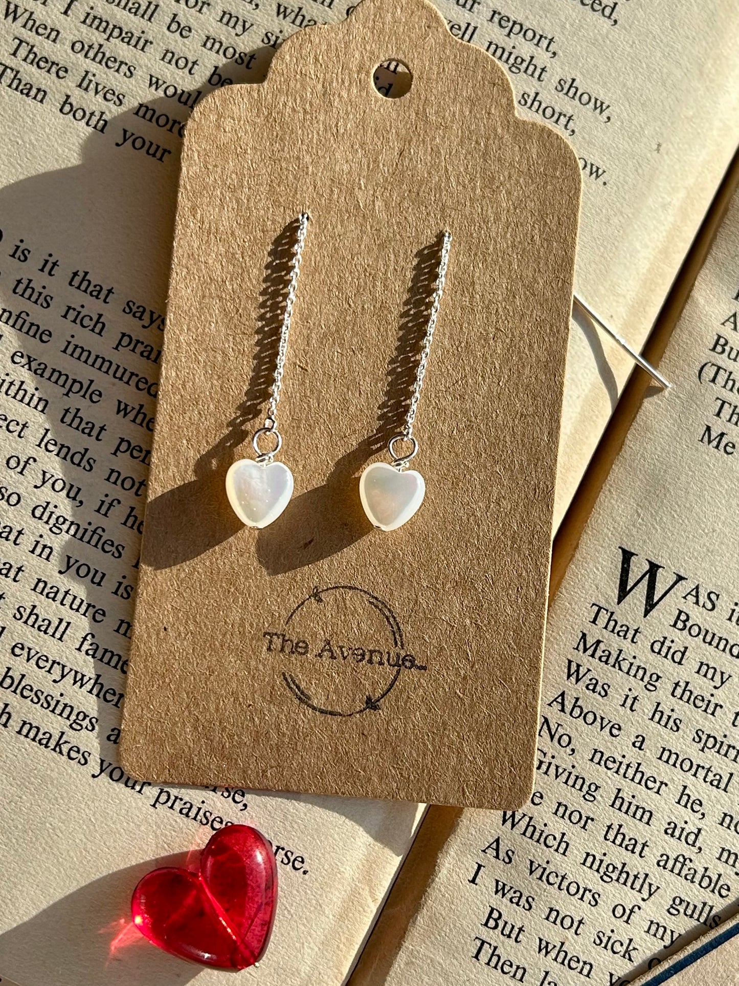 Mother of Pearl Heart Threader Earrings – Sterling Silver valentines