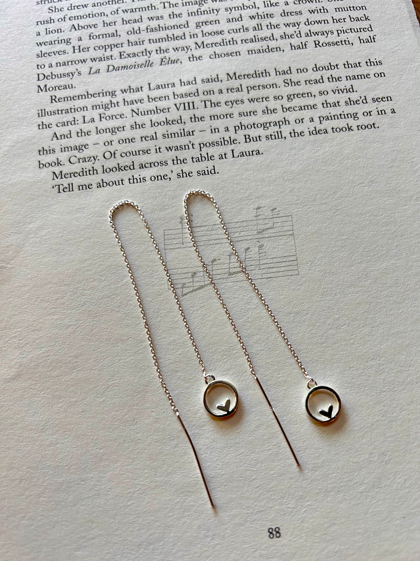 Heart in circle threader earrings