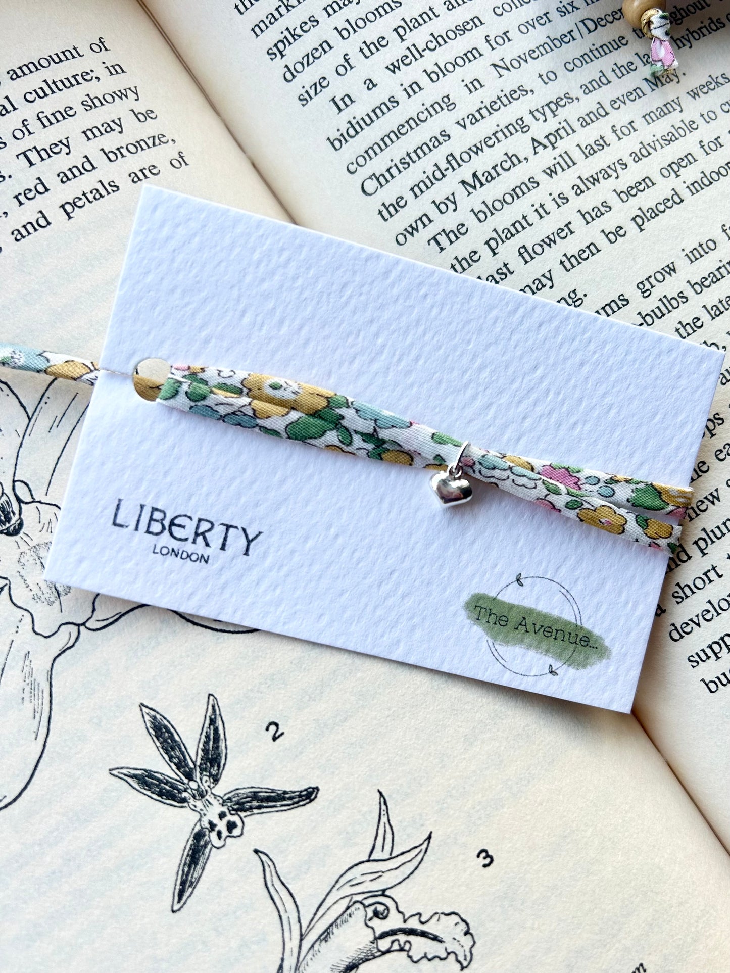 Fabric bracelet Betsy Ann Yellow Liberty Bracelet – Sterling Silver Solid Heart