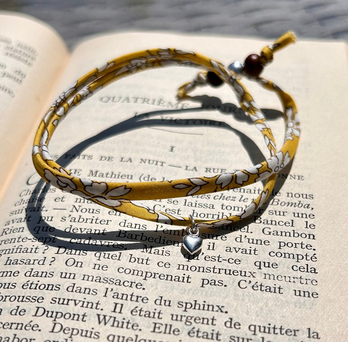 Fabric bracelet…Liberty of London yellow floral (solid heart) Capel Safran