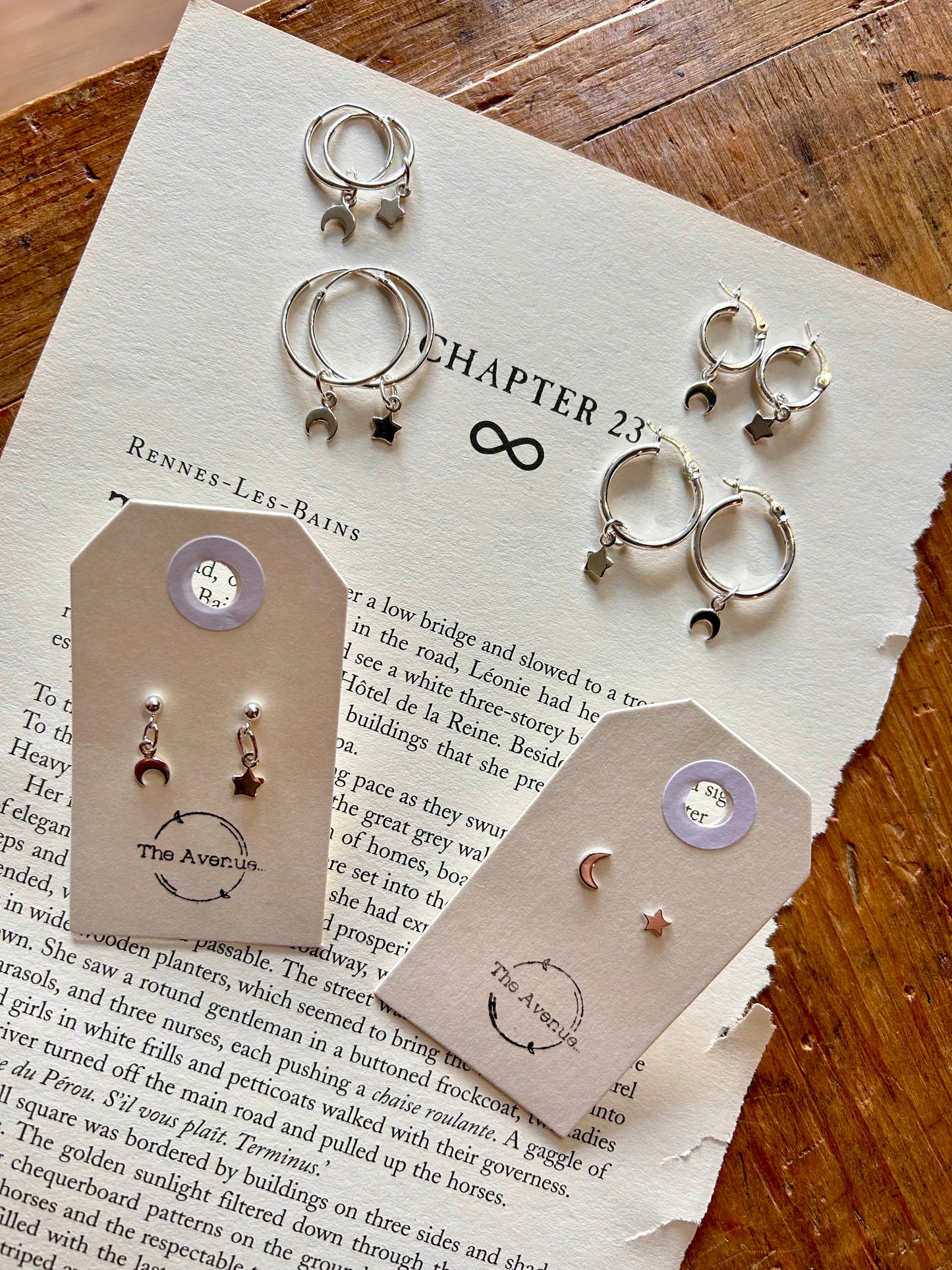 Star and moon sterling silver stud earrings