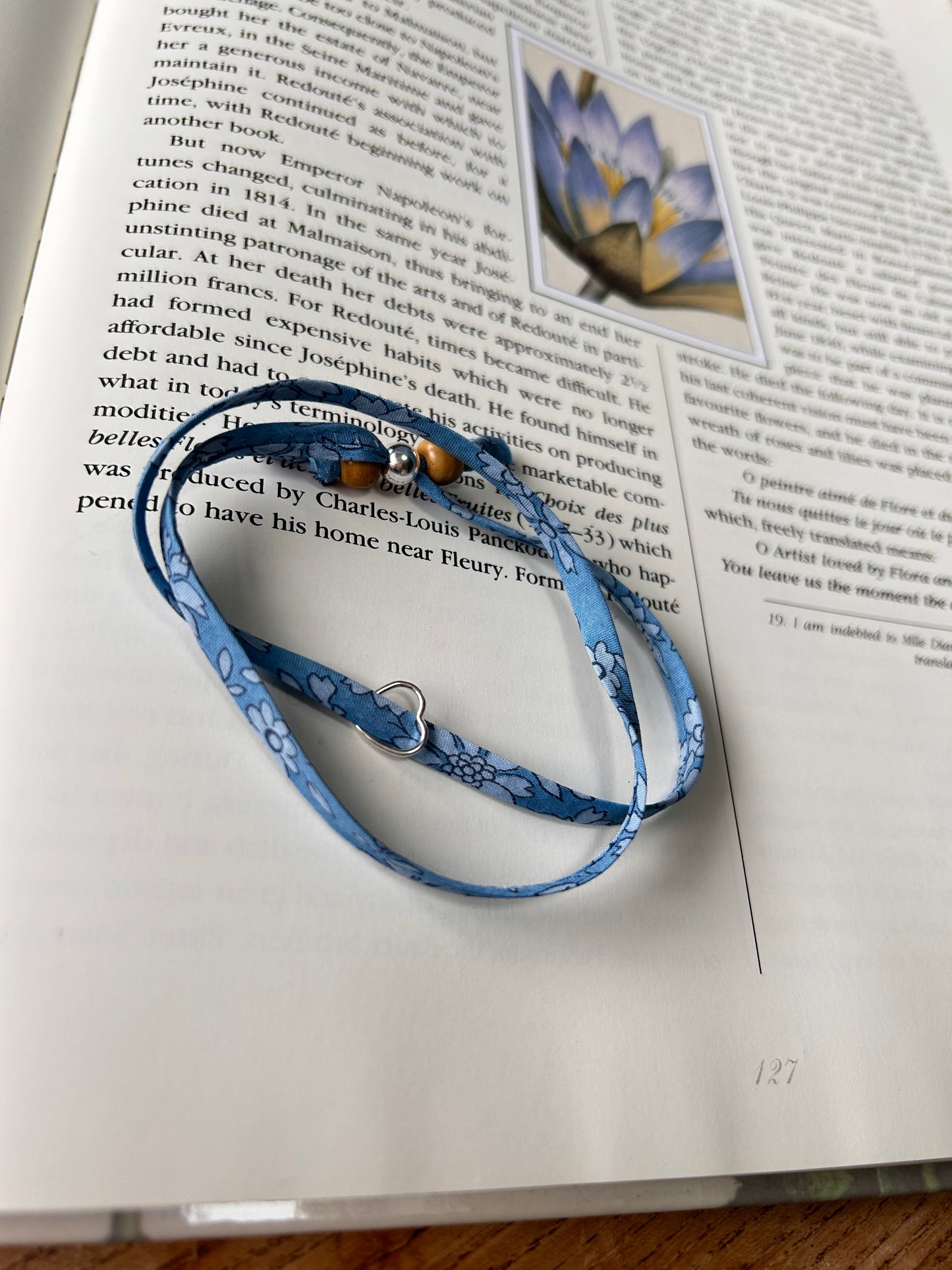 Fabric bracelet…Liberty of London blue floral (open heart) capel blue