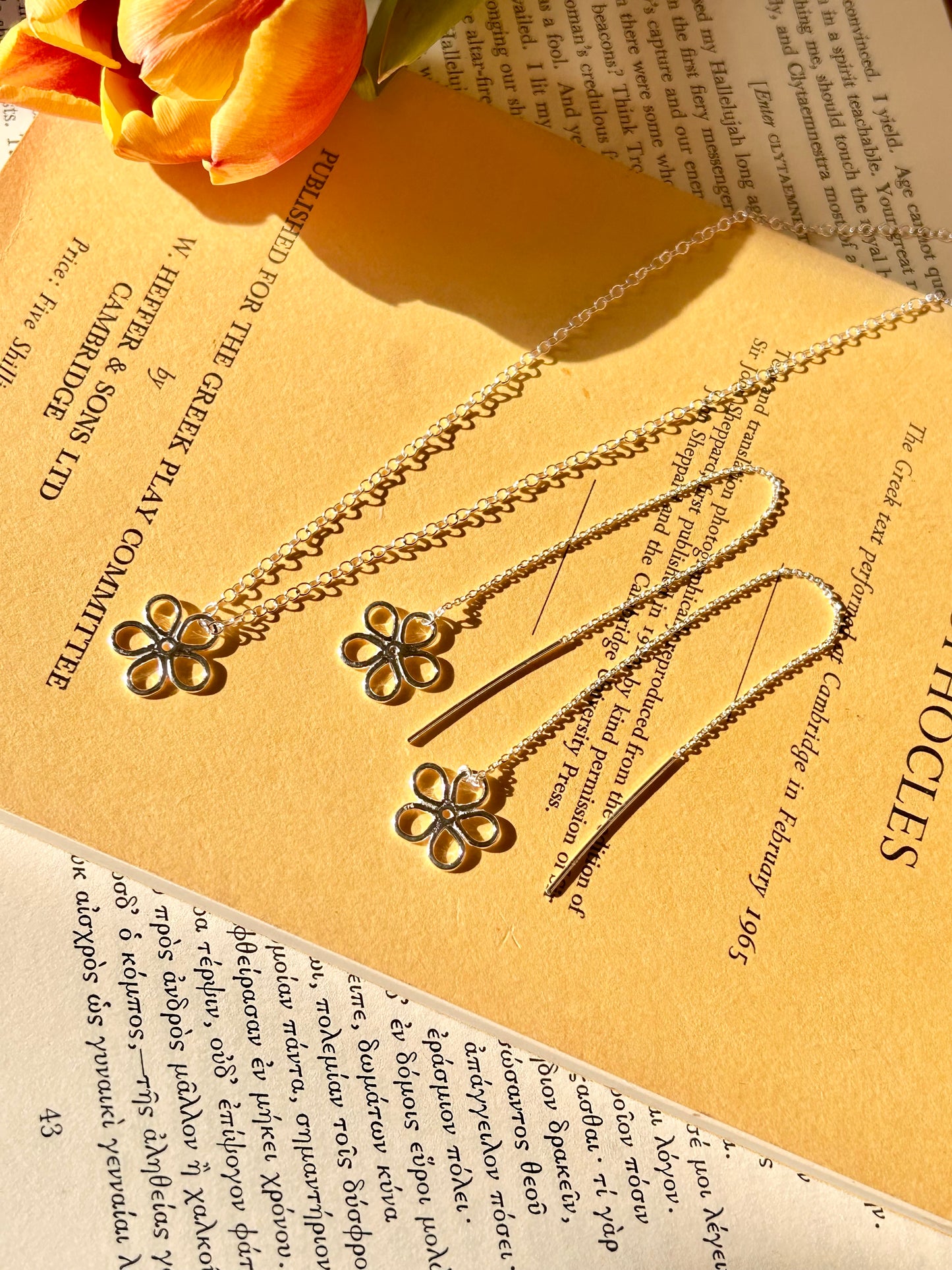 Flower dangle stud earrings