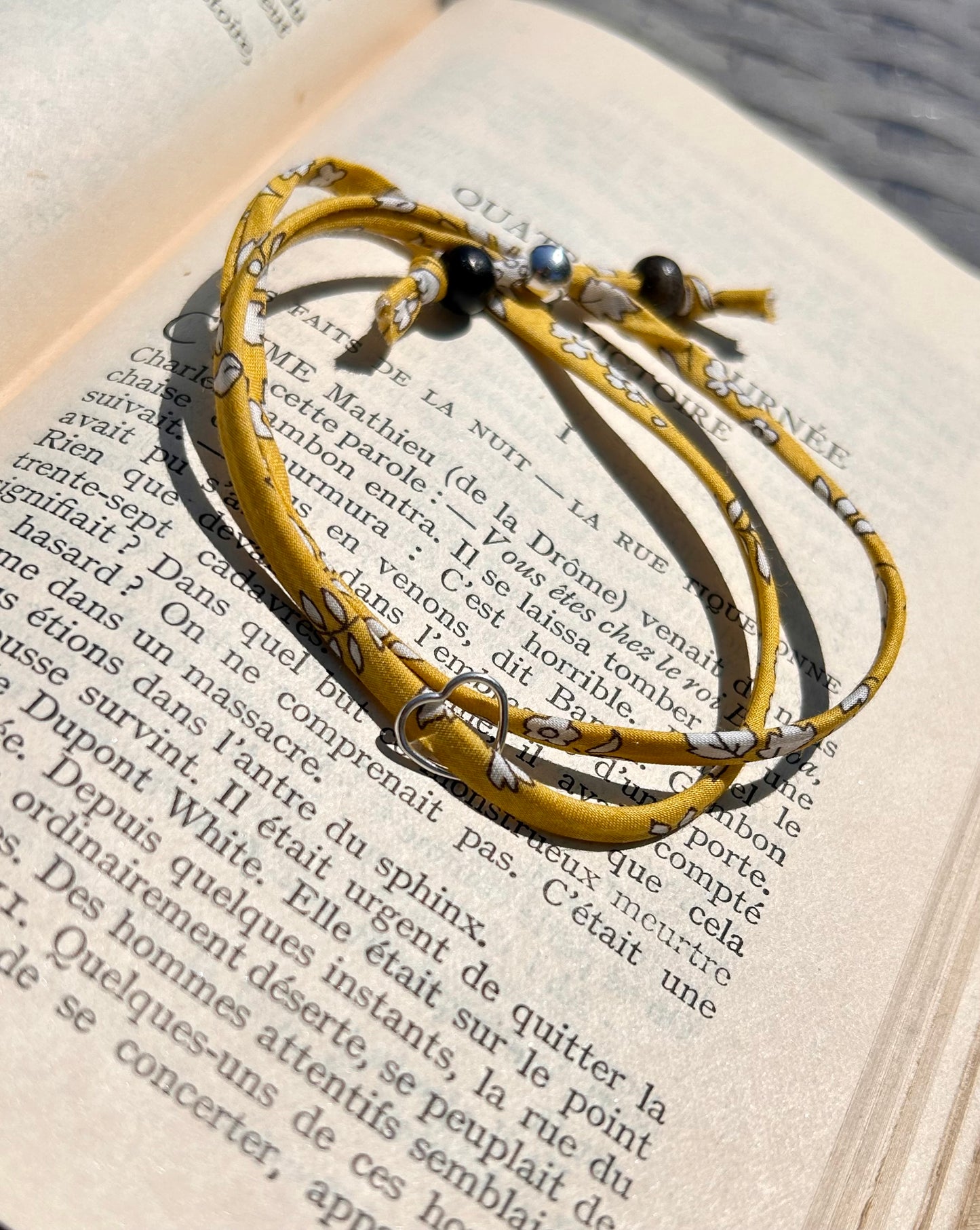 Fabric bracelet…Liberty of London yellow floral Capel Safran open heart