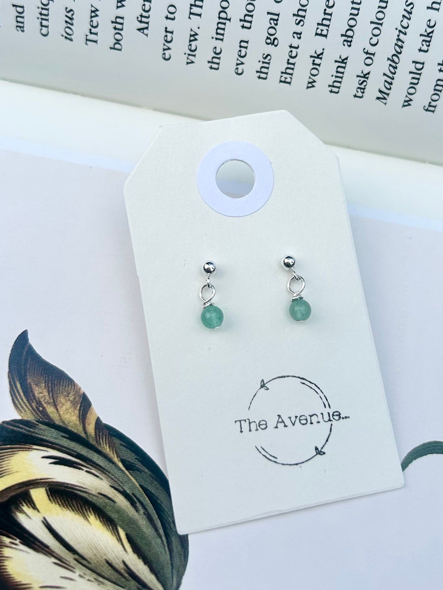 Tiny beaded stud earrings (green aventurine)