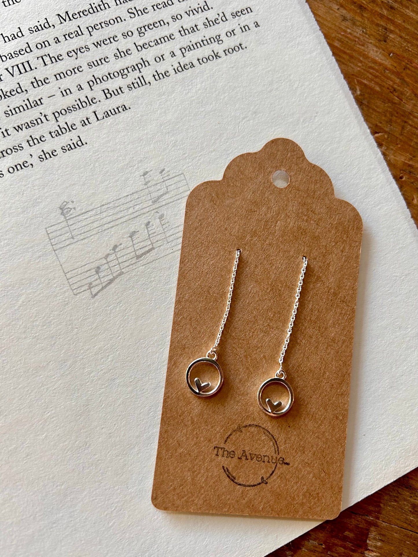 Heart in circle threader earrings