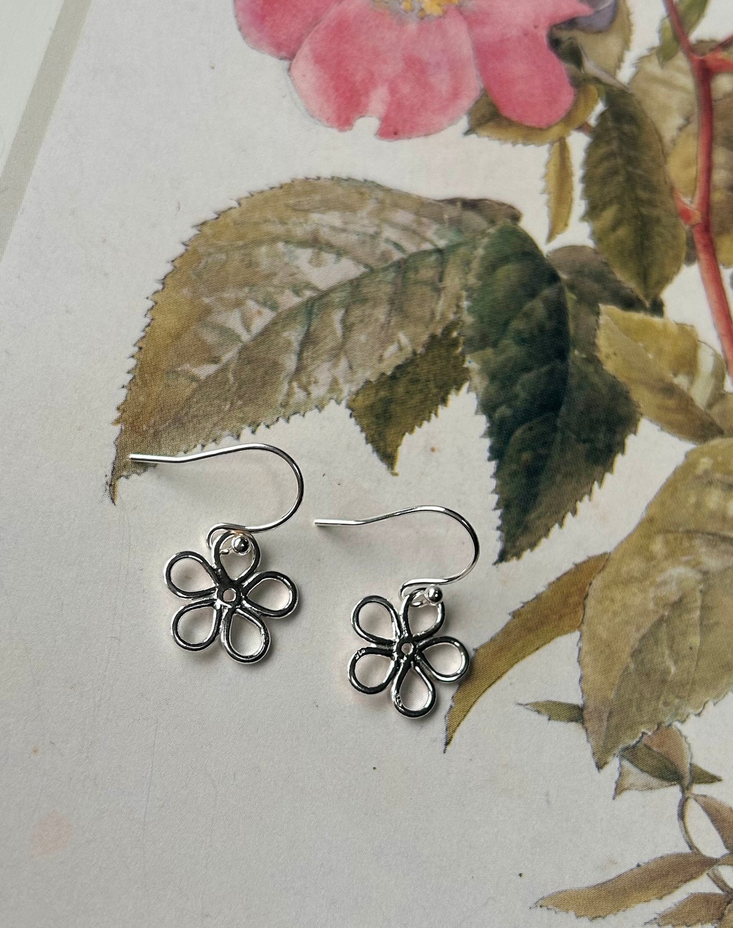 Flower dangle hook earrings