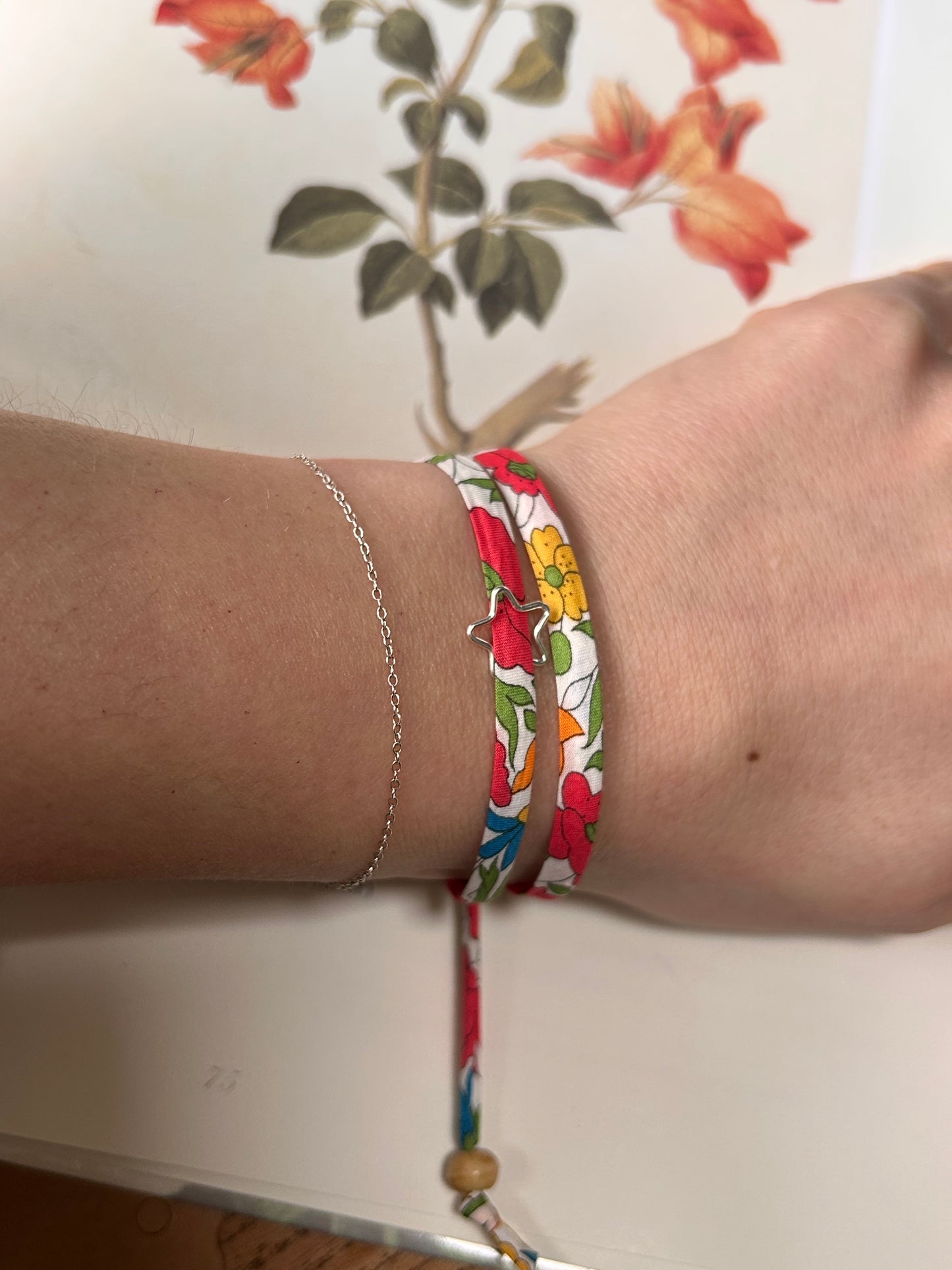 Fabric bracelet…Liberty of London Poppy and Daisy (open star)