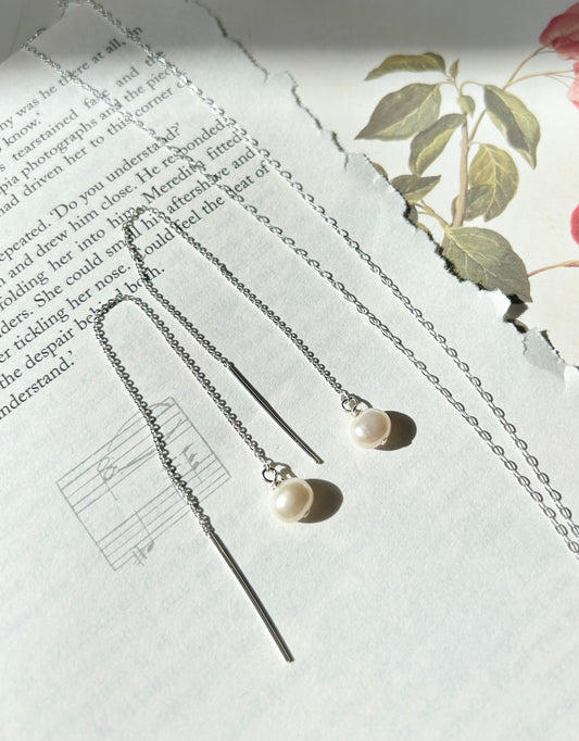 Freshwater pearl threader earrings (sterling silver)
