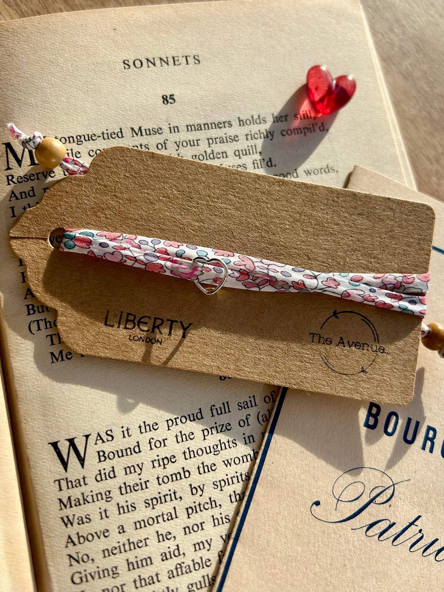 Fabric bracelet - Liberty of London Eloise Fabric - open heart charm