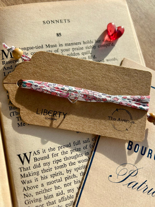Fabric bracelet - Liberty of London Eloise Fabric - open heart charm