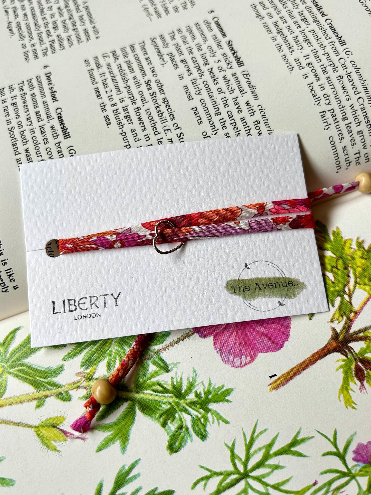 Liberty of London Margaret Annie Hibiscus Fabric Bracelet – Sterling Silver Open Heart Charm
