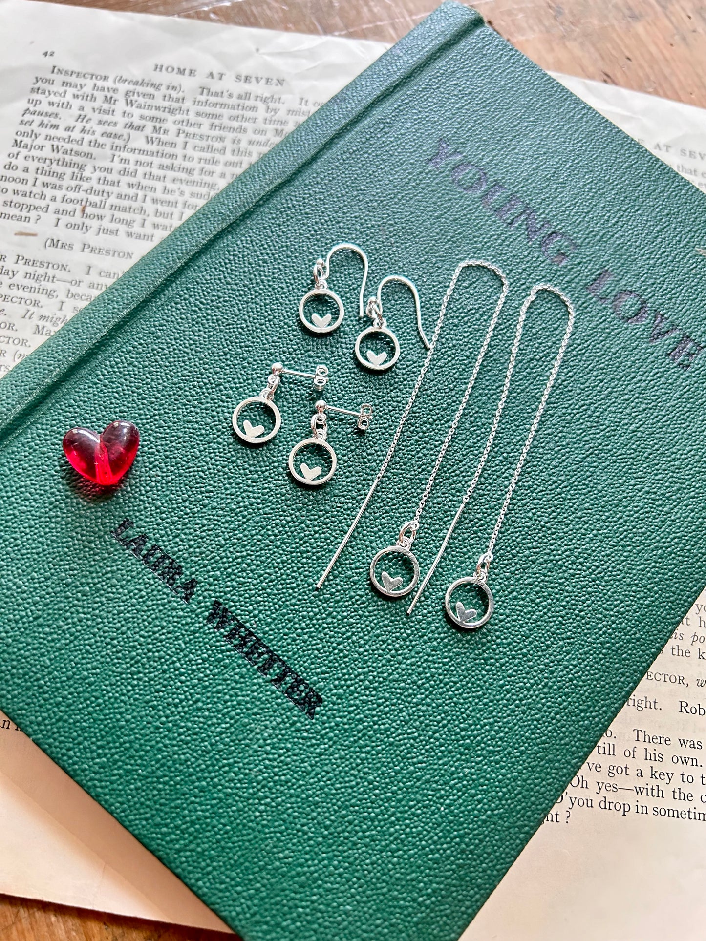Heart in circle threader earrings