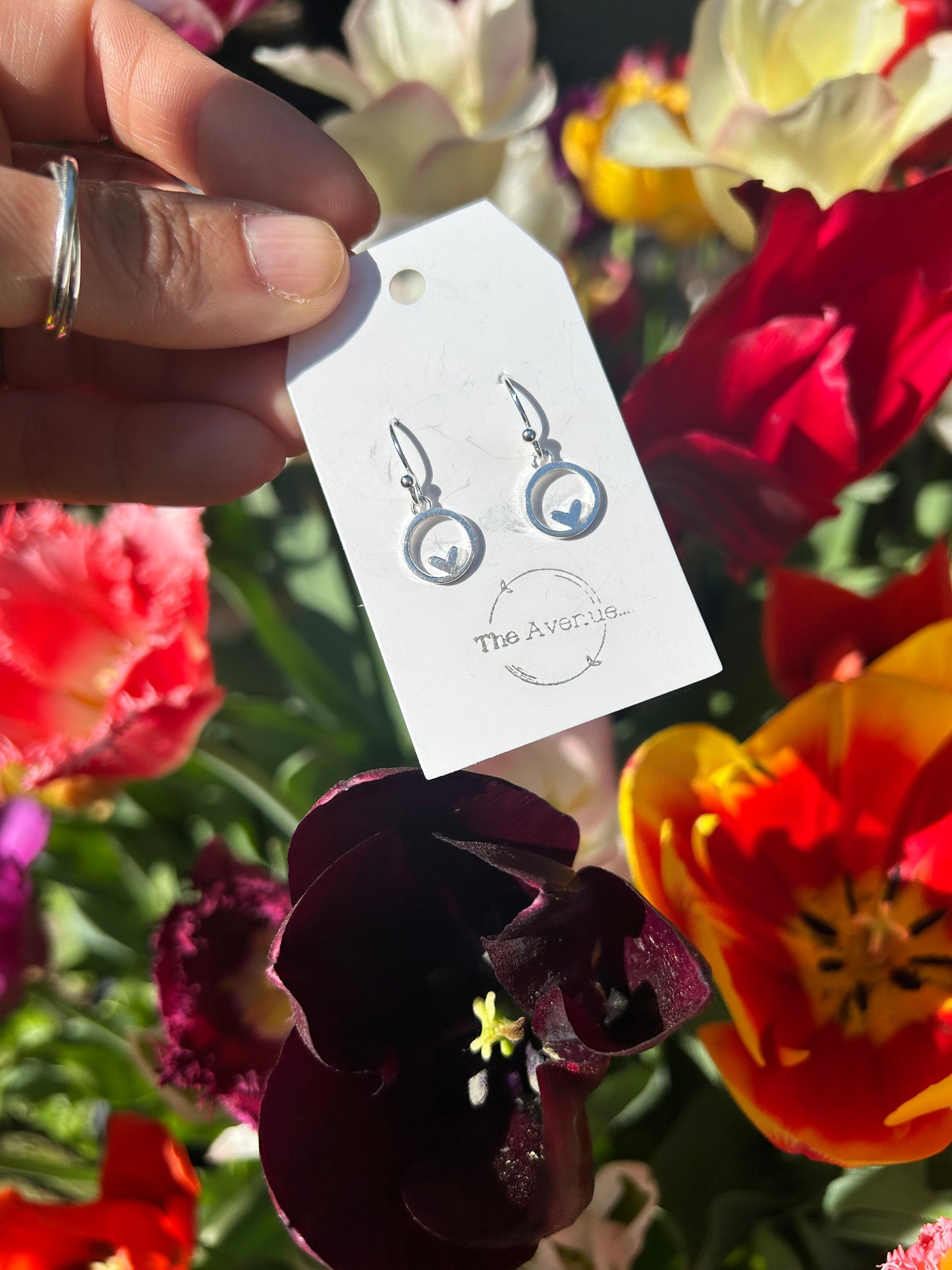 Heart in circle charm drop/dangle earrings