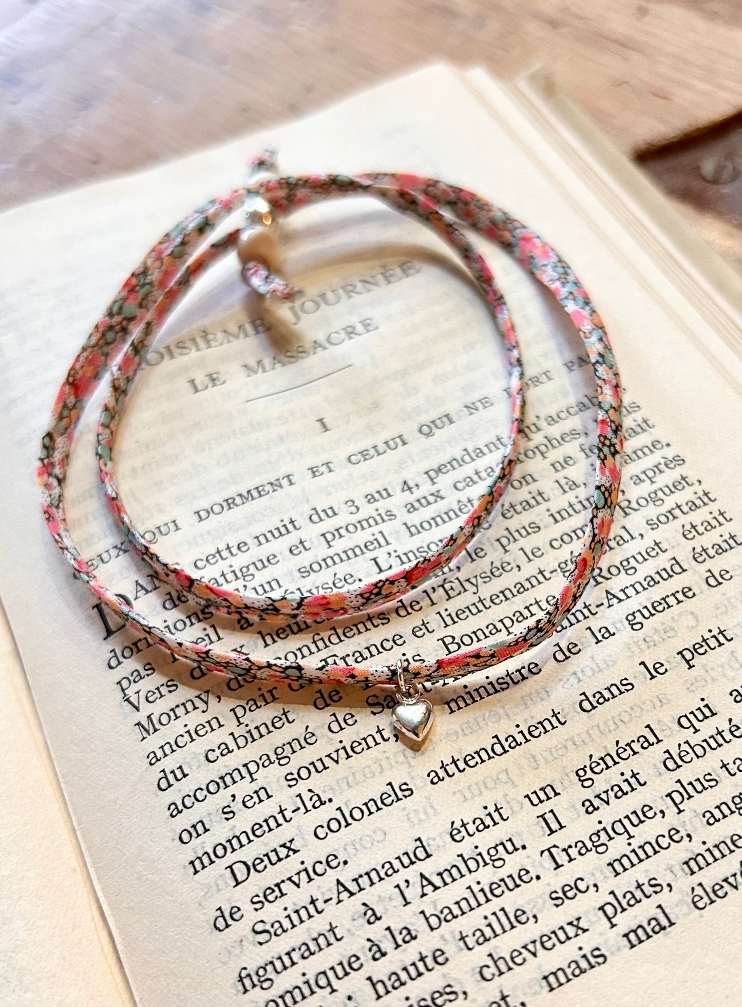 Fabric bracelet…Liberty of London pretty pastel (solid heart) pepper coral