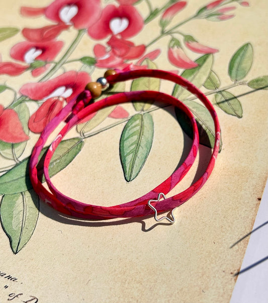 Fabric bracelet…Liberty of London Betsy candy pink (open star)