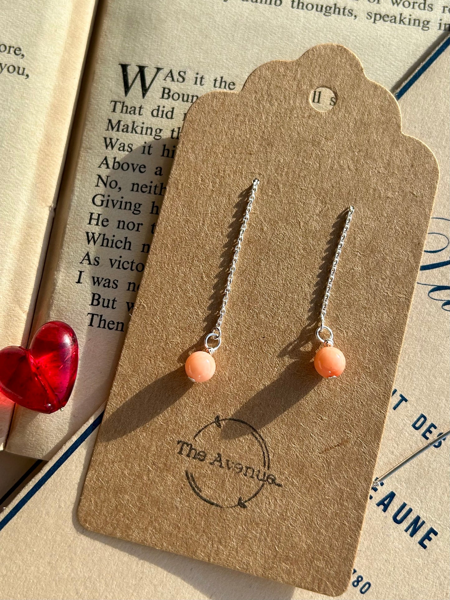 Pink Bamboo Coral Threader Earrings – single bead