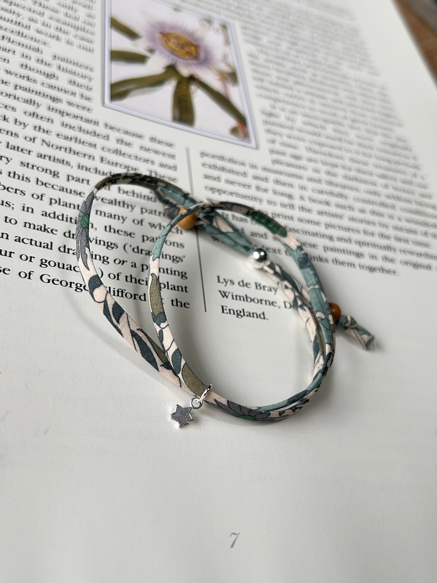 Fabric bracelet…Liberty of London Green Poppy and Daisy (solid star)
