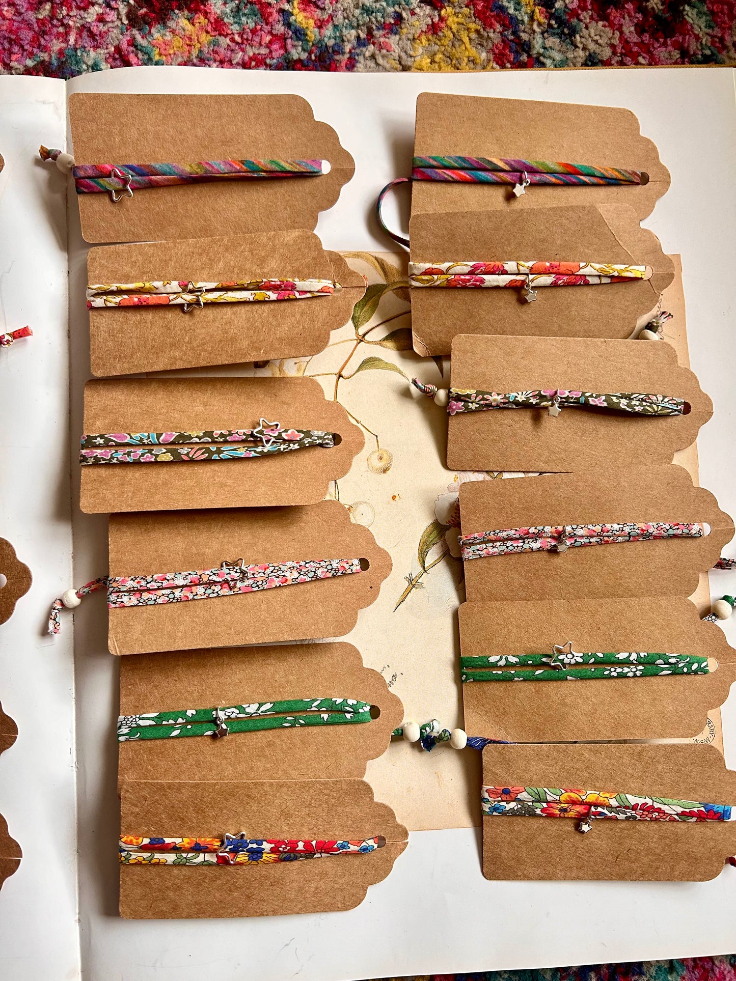 Fabric bracelet…Liberty of London multi stripe (open star) Art