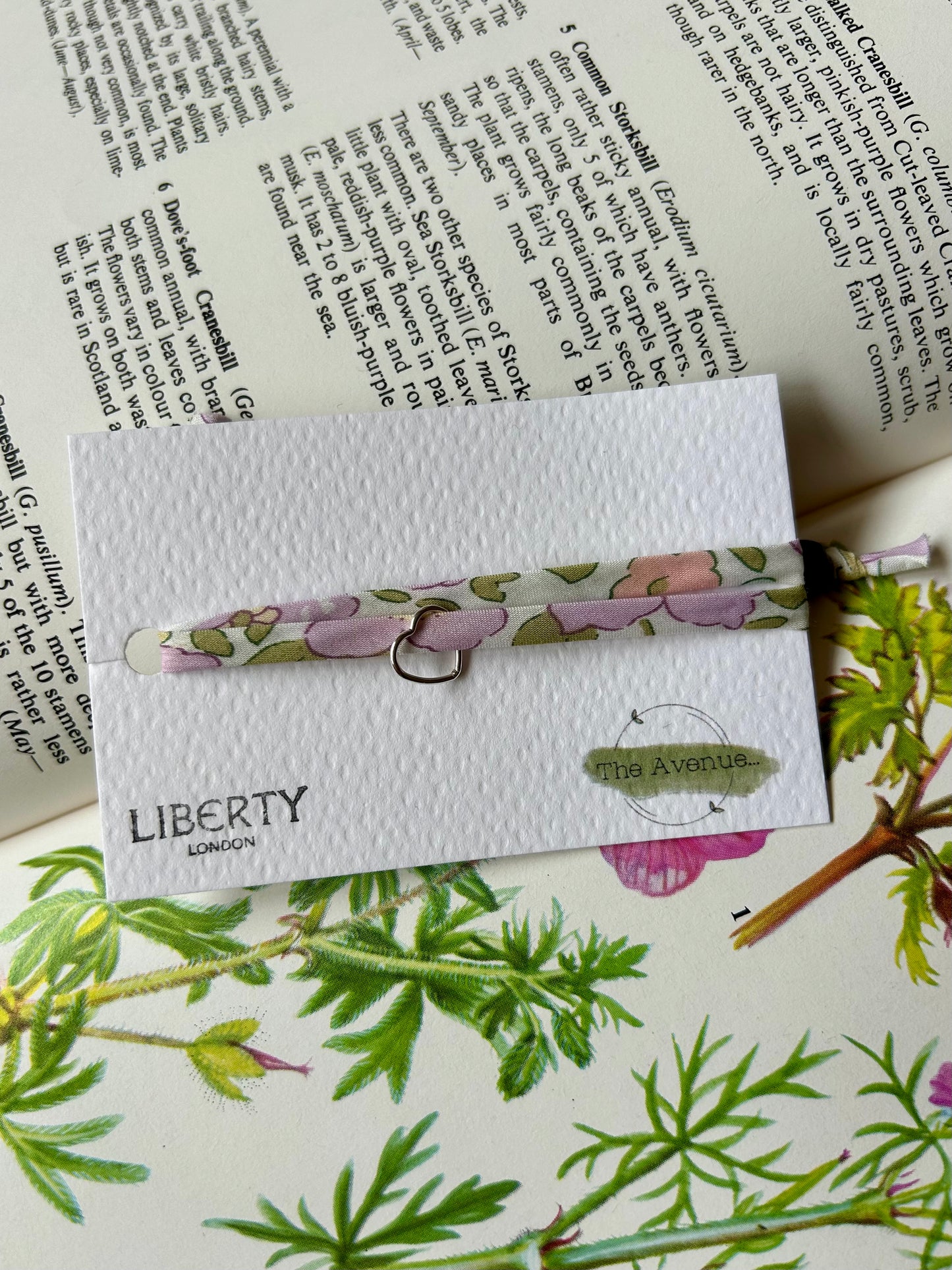 Liberty of London Betsy Lilac Light Iridescent Fabric Bracelet – Sterling Silver open heart charm