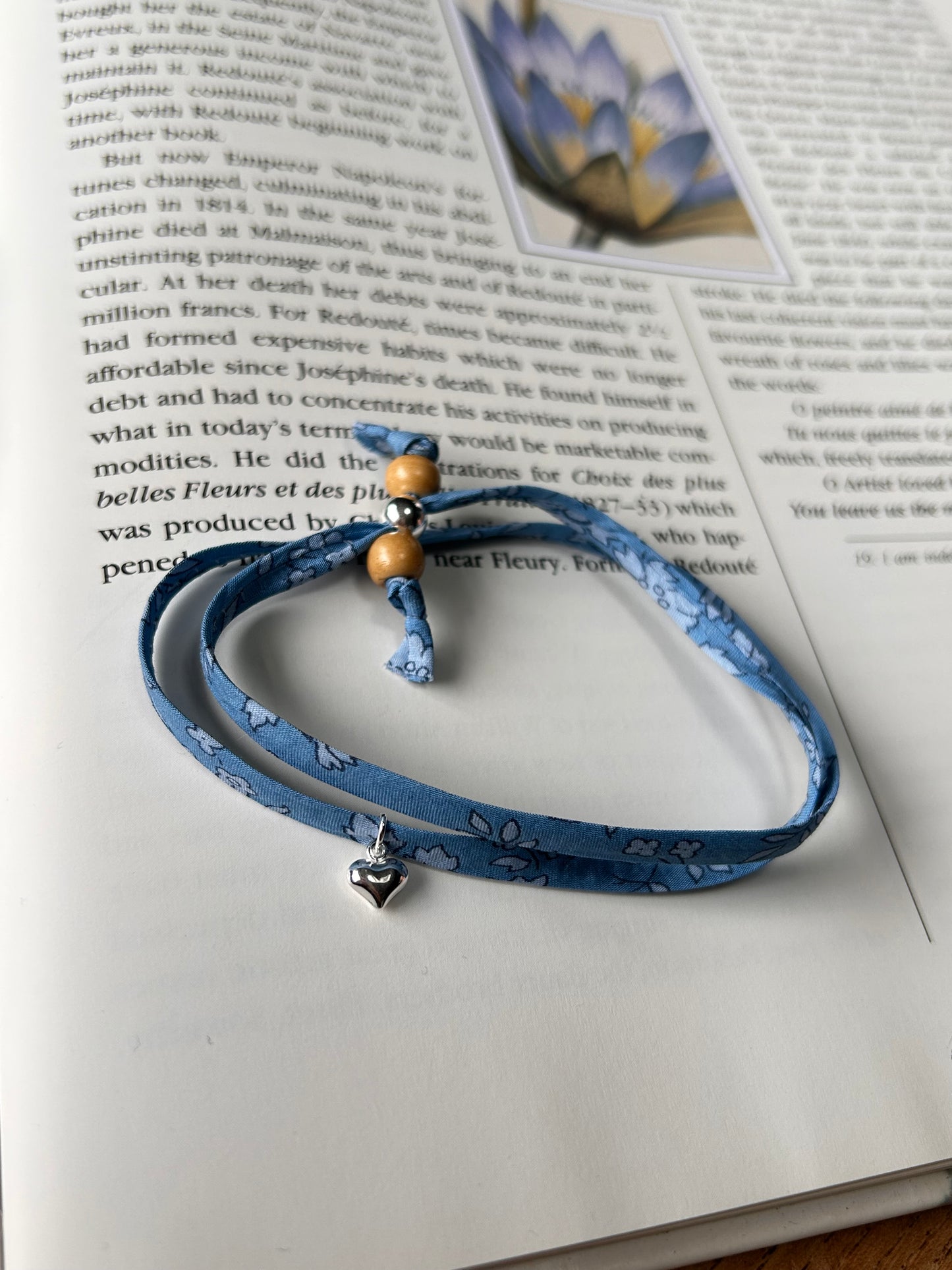 Fabric bracelet…Liberty of London blue floral (solid heart) capel blue