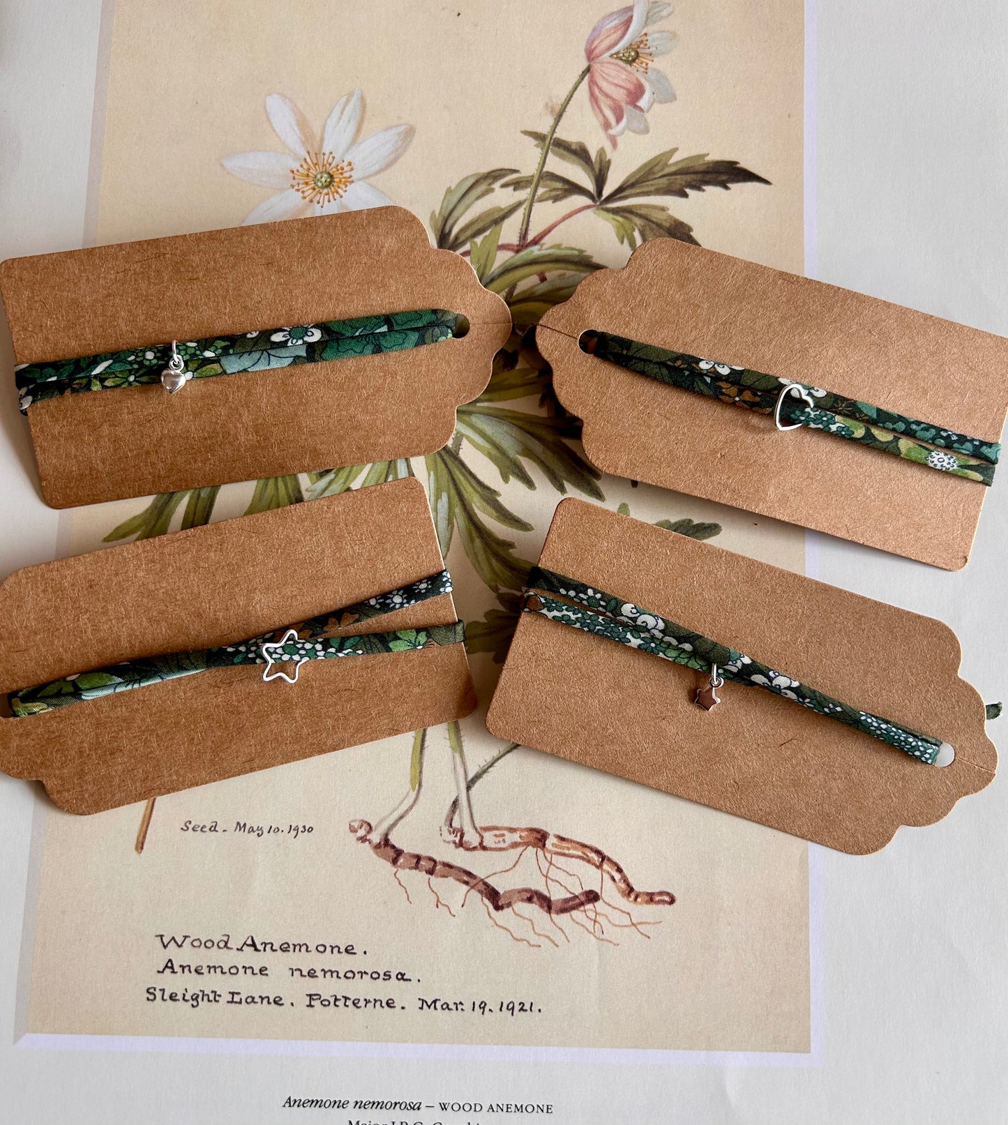 Fabric bracelet…Liberty of London (solid heart) Ciara green floral.