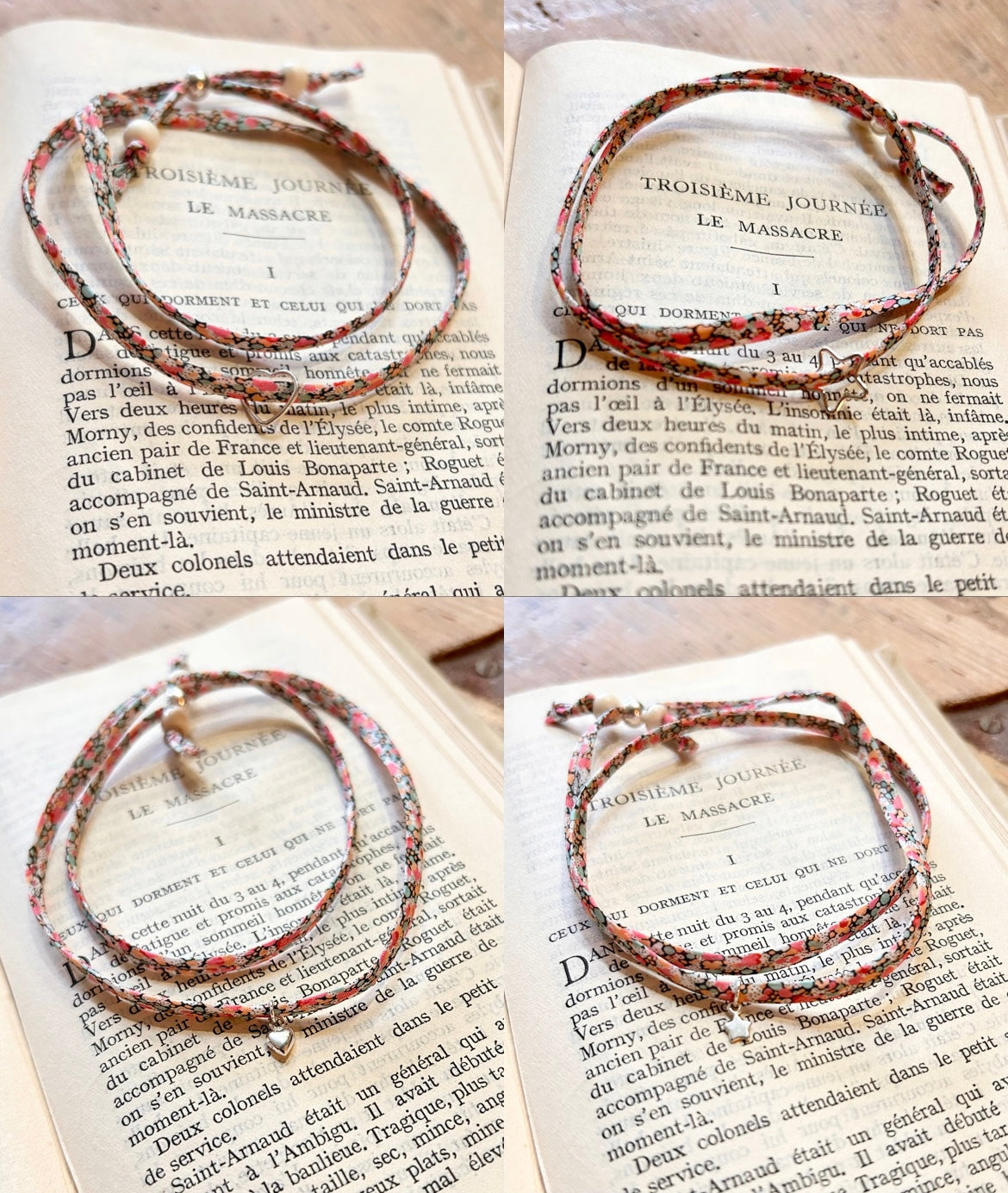 Fabric bracelet…Liberty of London pretty pastel (solid heart) pepper coral