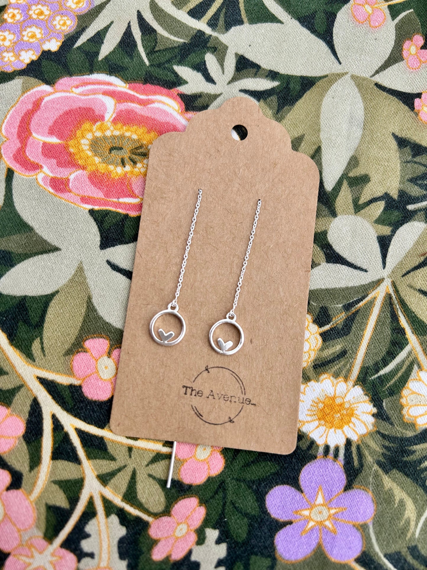 Heart in circle threader earrings