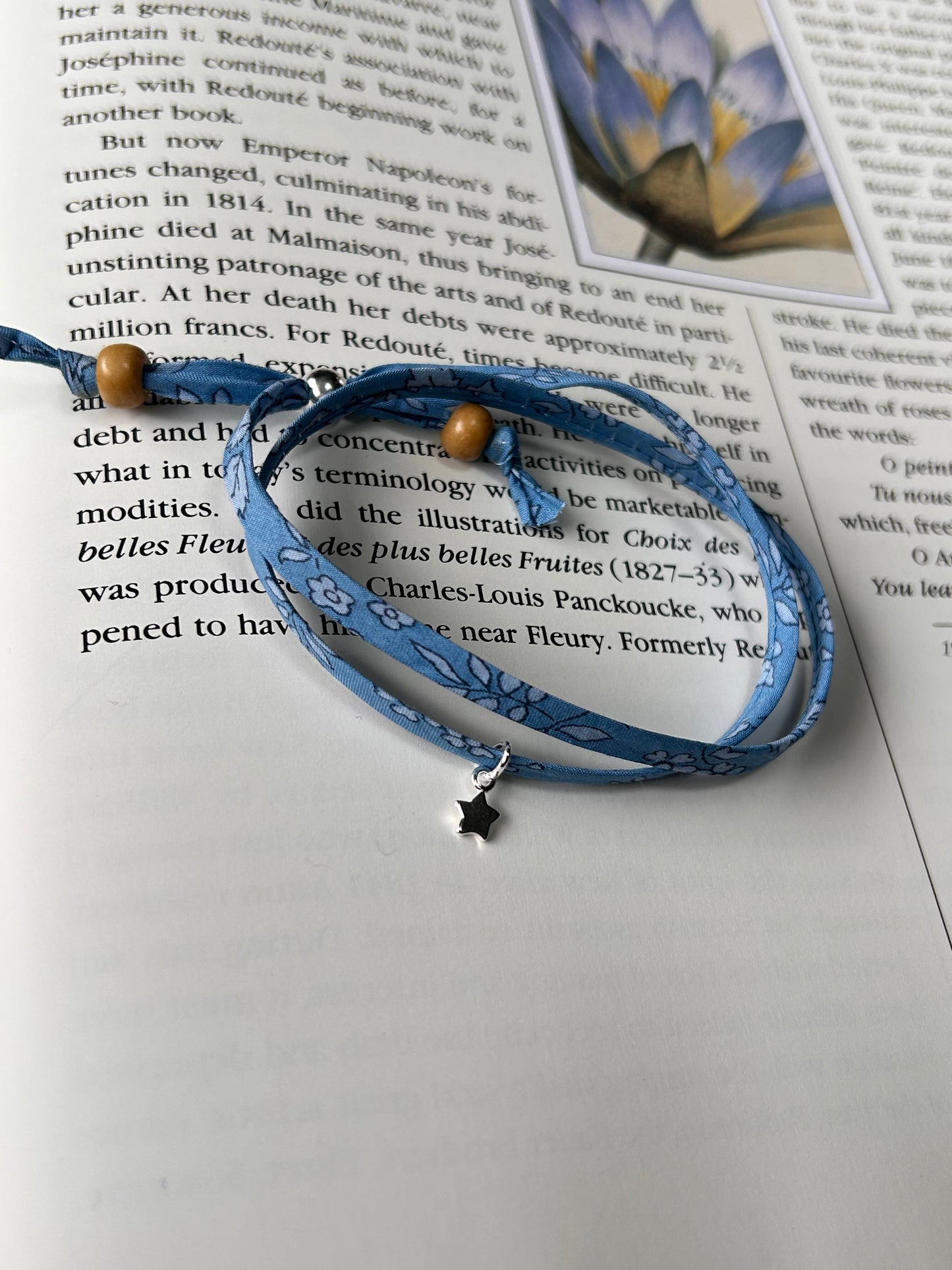 Fabric bracelet…Liberty of London blue floral (solid star) capel blue