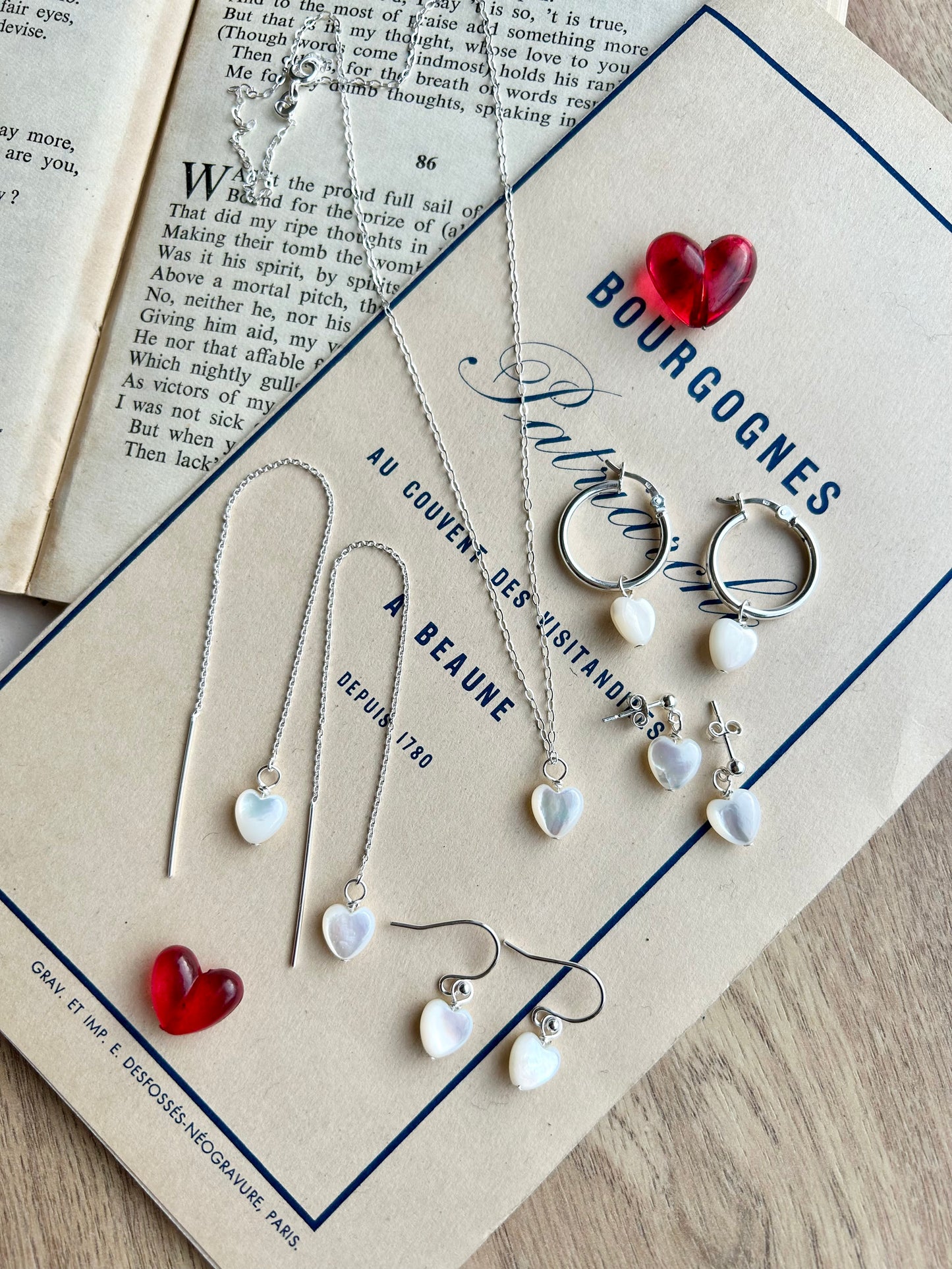 Mother of Pearl Heart Stud Earrings – Sterling Silver