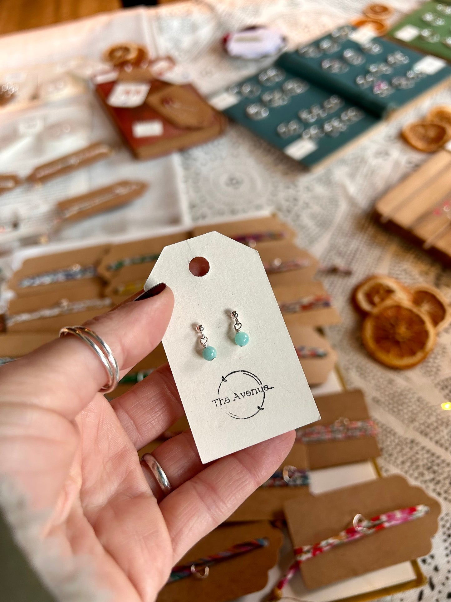 Tiny beaded stud earrings (amazonite/turquoise)