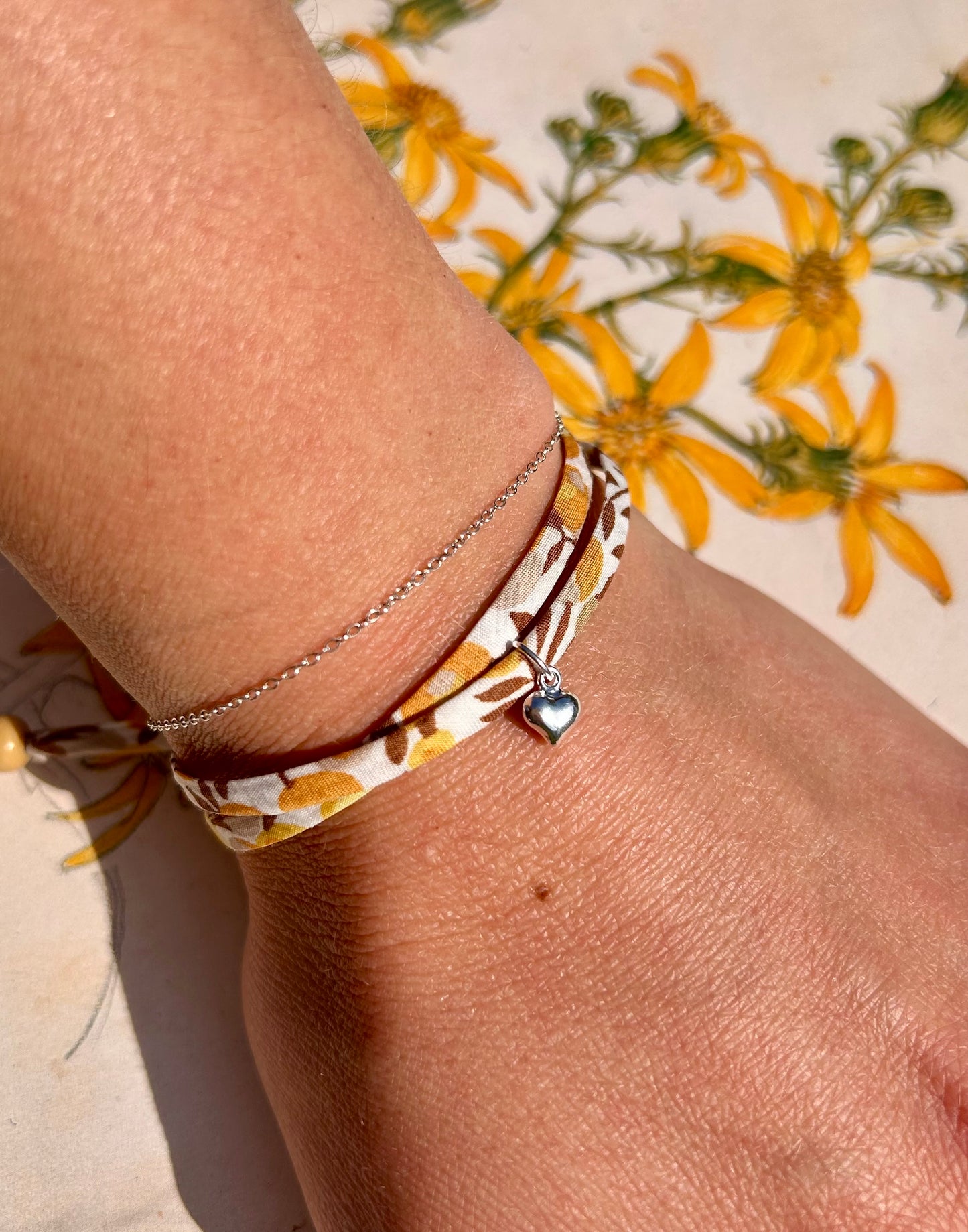 Fabric bracelet…Liberty of London Sunflower yellow (solid heart)