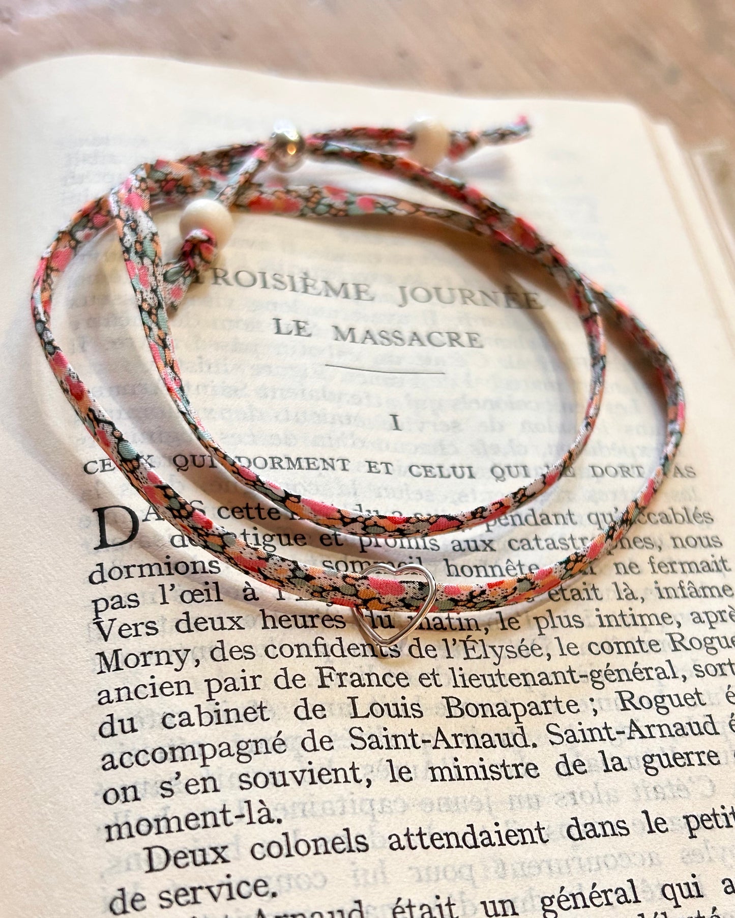 Fabric bracelet…Liberty of London pretty pastel (open heart) Pepper coral