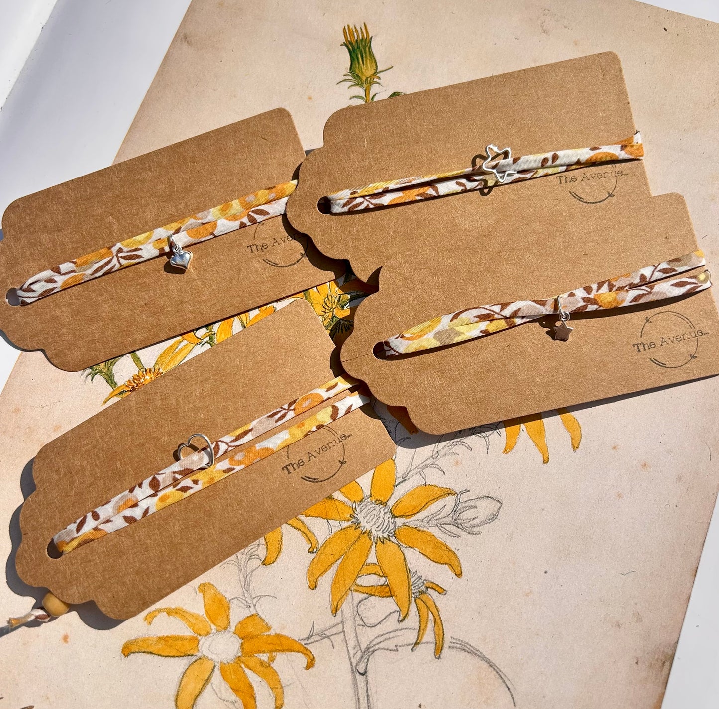 Fabric bracelet…Liberty of London Sunflower yellow (open star)