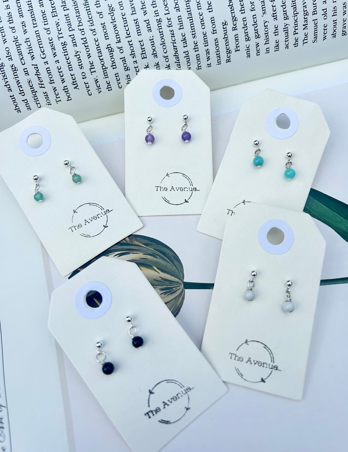Tiny beaded stud earrings (green aventurine)