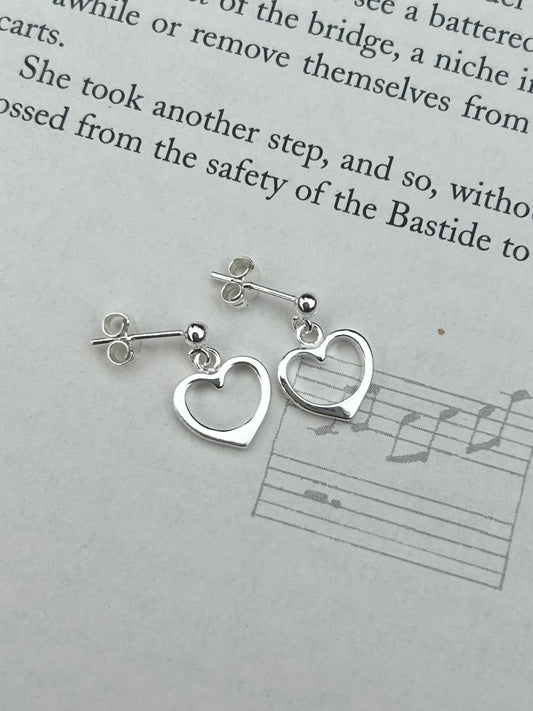 Heart drop stud earrings