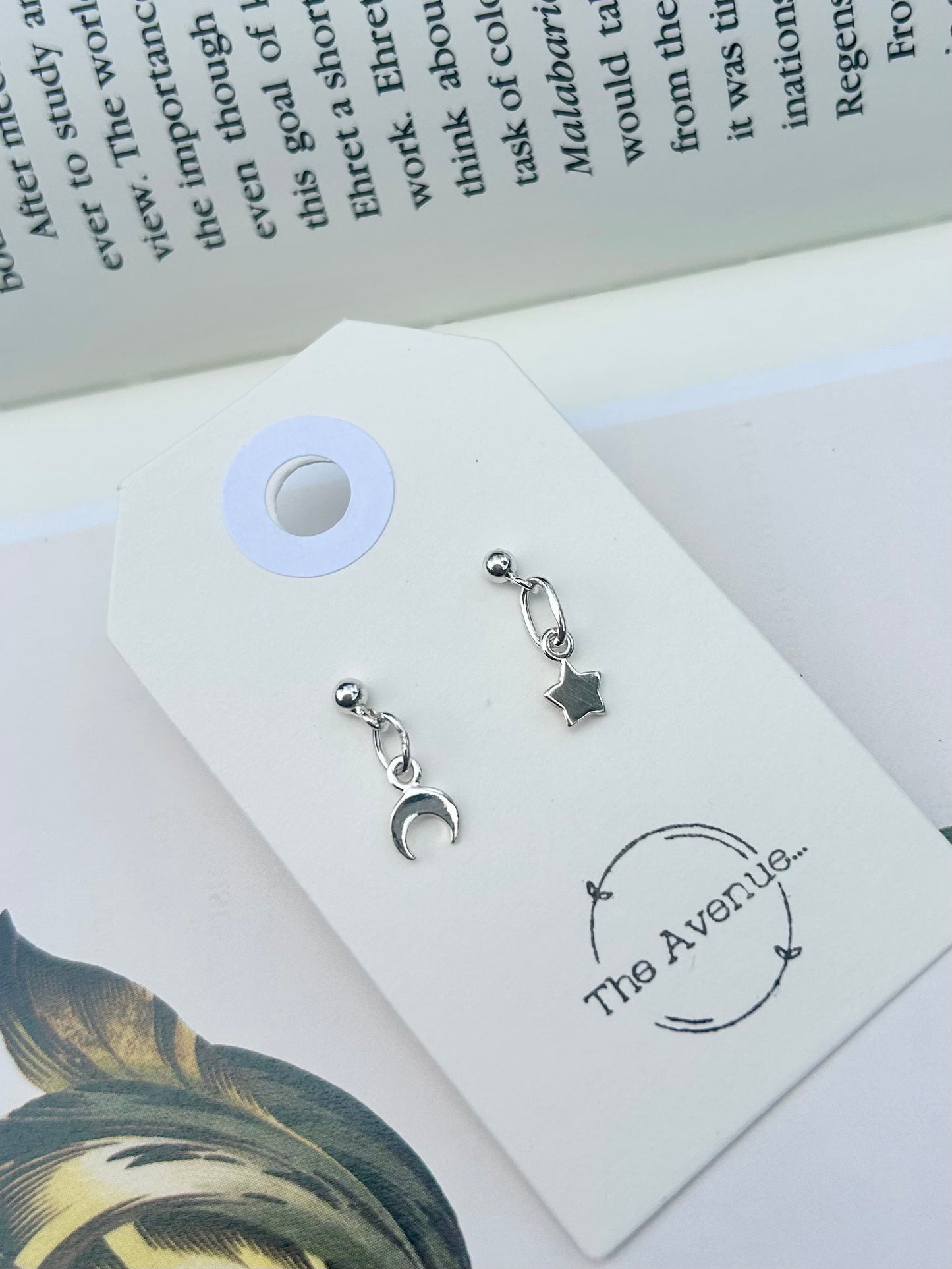 Star and moon dangle stud earrings
