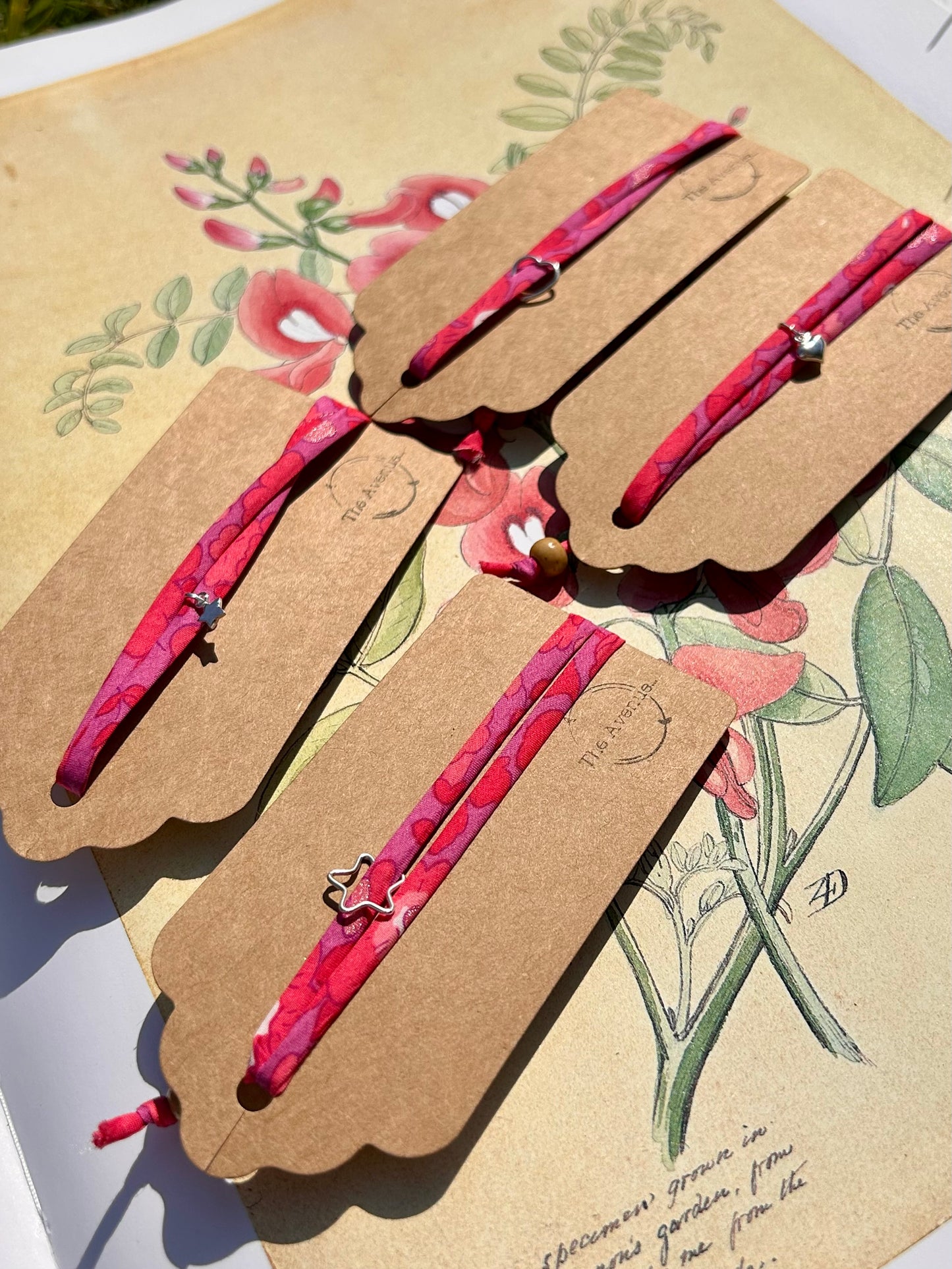 Fabric bracelet…Liberty of London Betsy candy pink (open heart)
