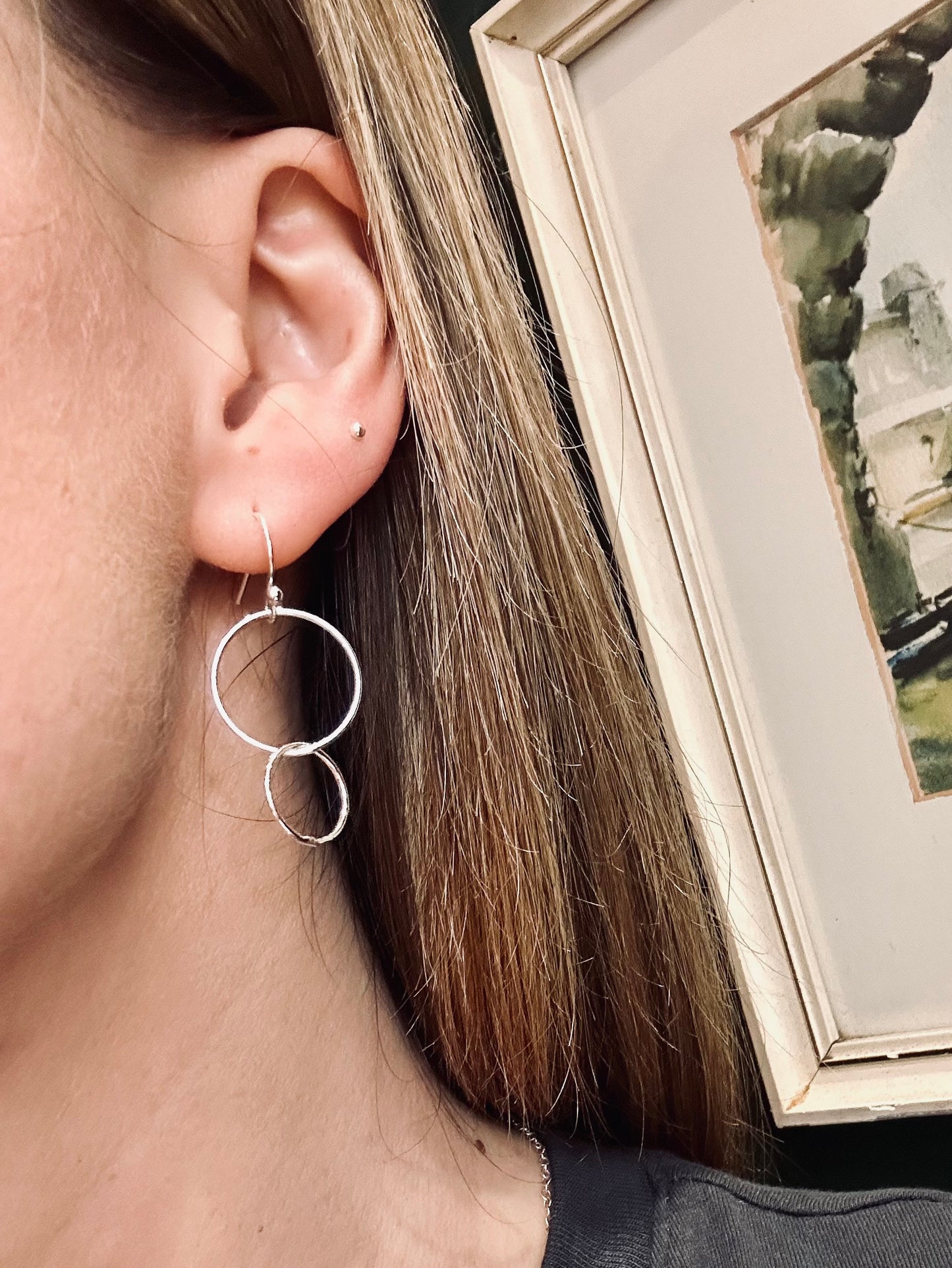 Double circle drop hook earrings
