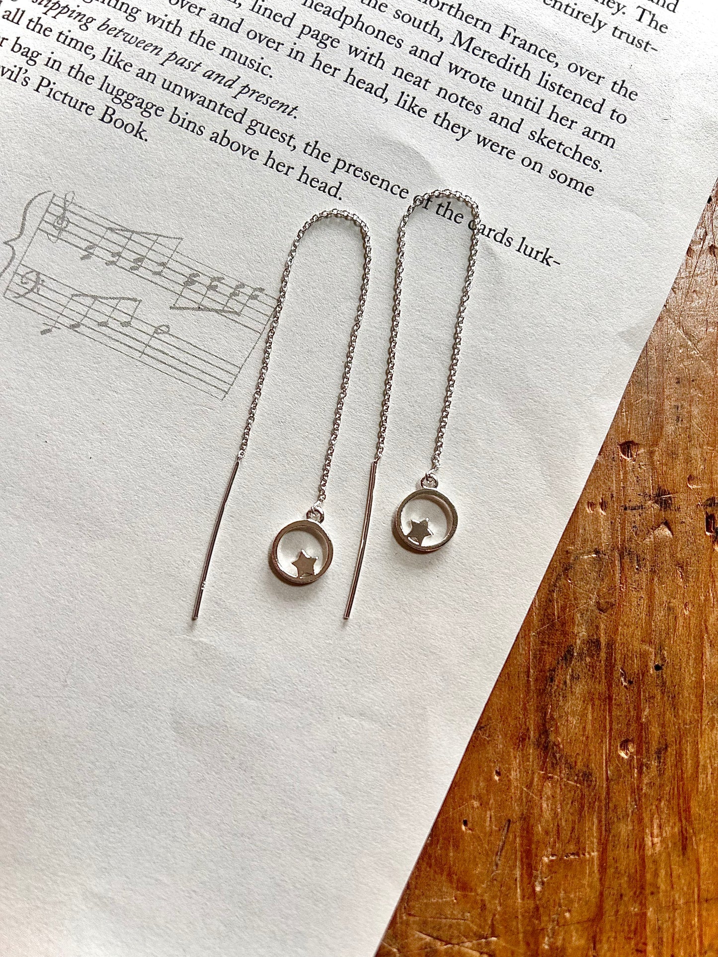 Star in circle threader earrings