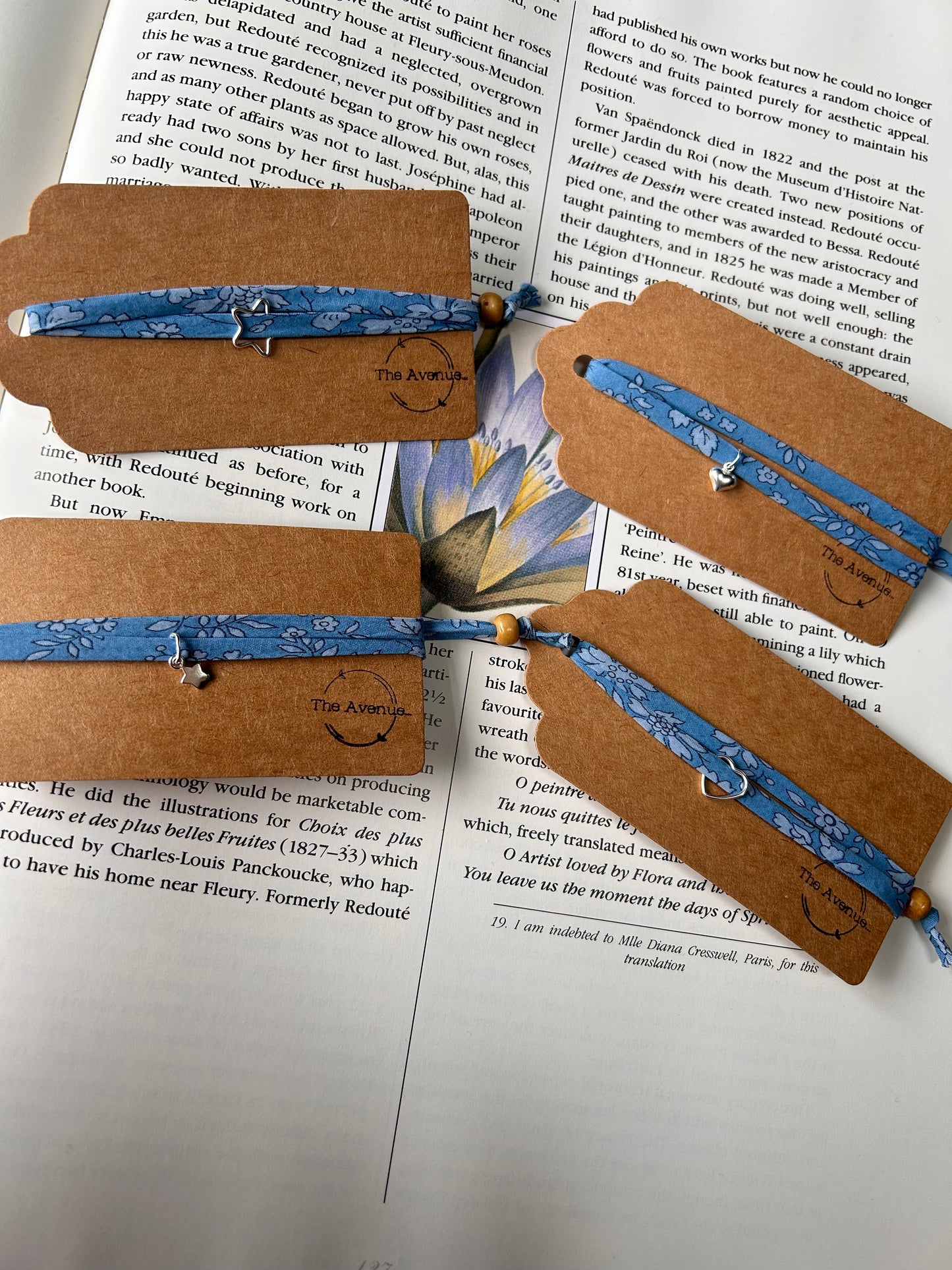 Fabric bracelet…Liberty of London blue floral (open heart) capel blue