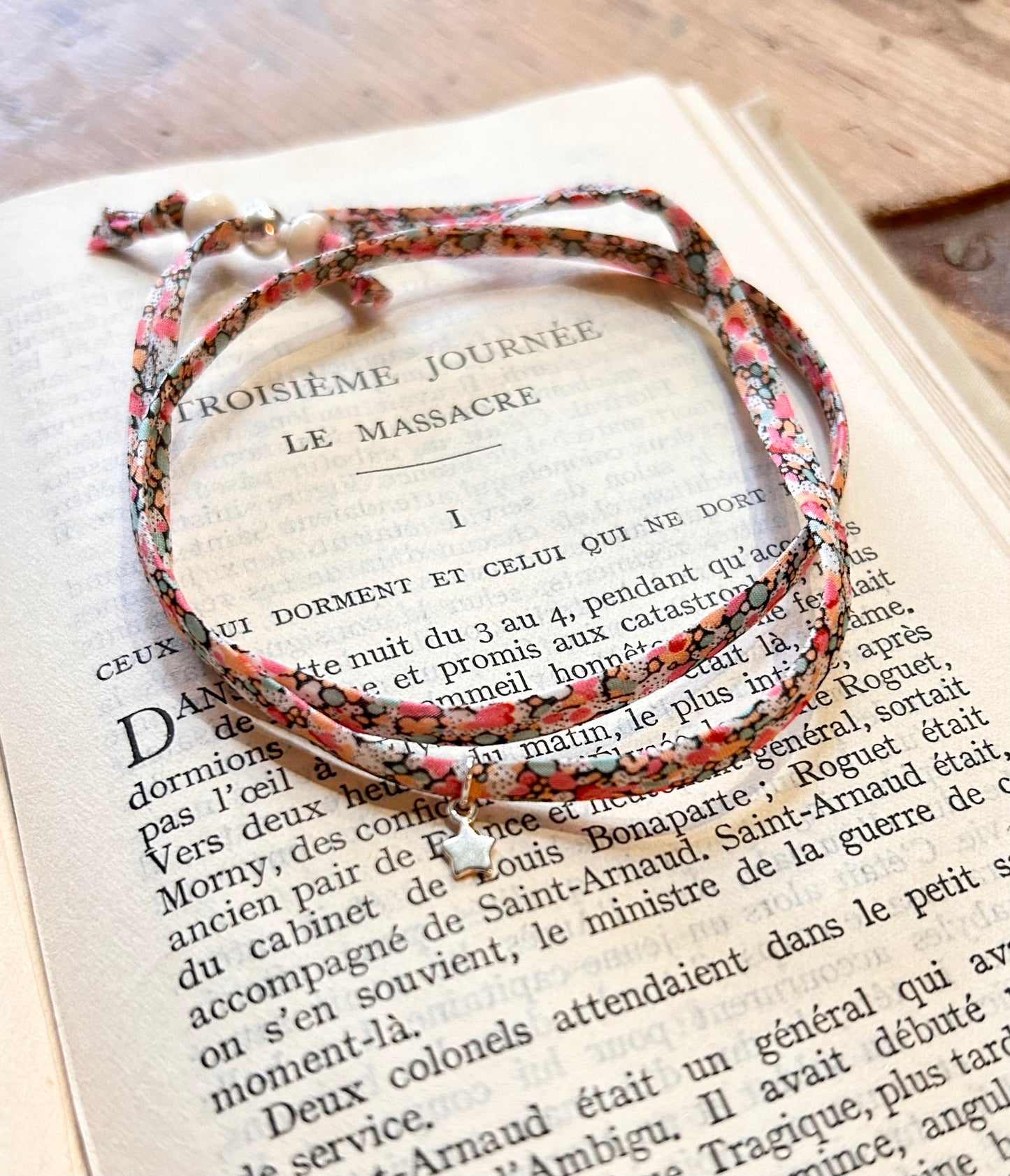 Fabric bracelet…Liberty of London pretty pastel (solid star) pepper coral